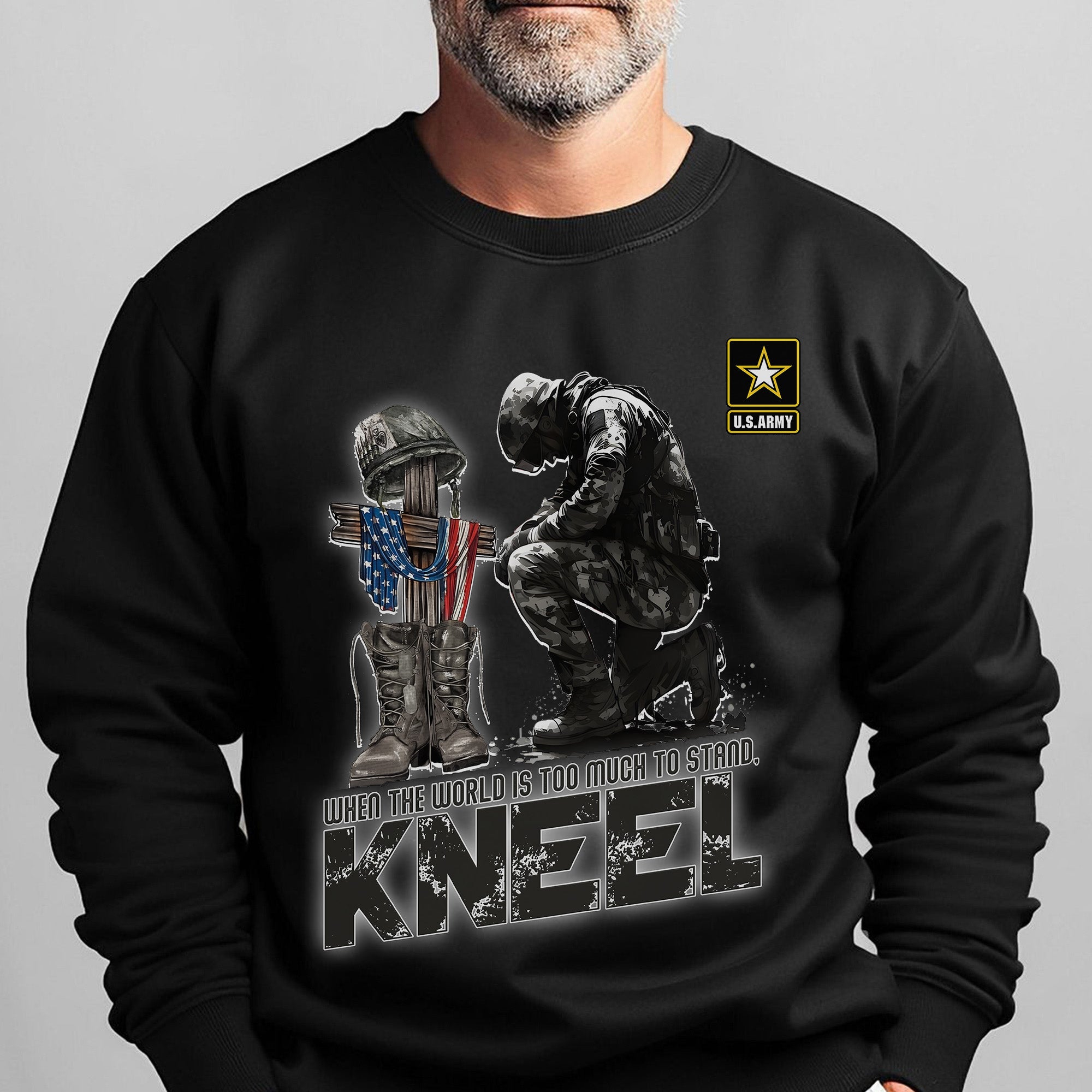 When the World Is Too Much to Stand Kneel U.S Veteran Christian Jesus Military Sweatshirt