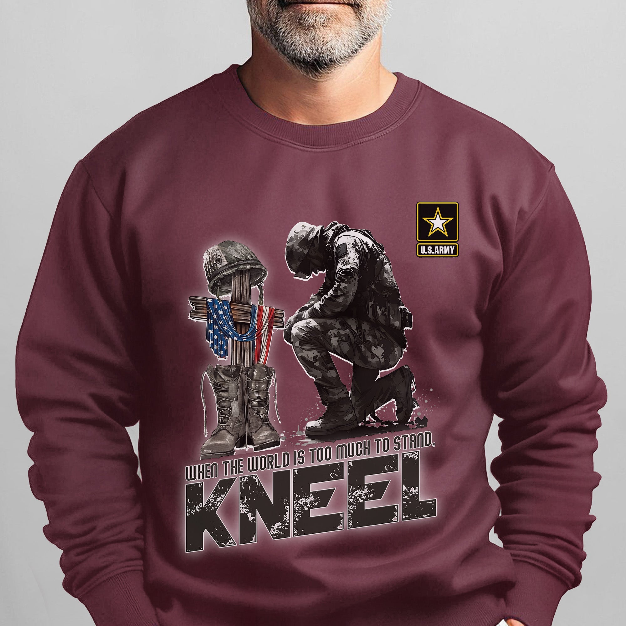 When the World Is Too Much to Stand Kneel U.S Veteran Christian Jesus Military Sweatshirt