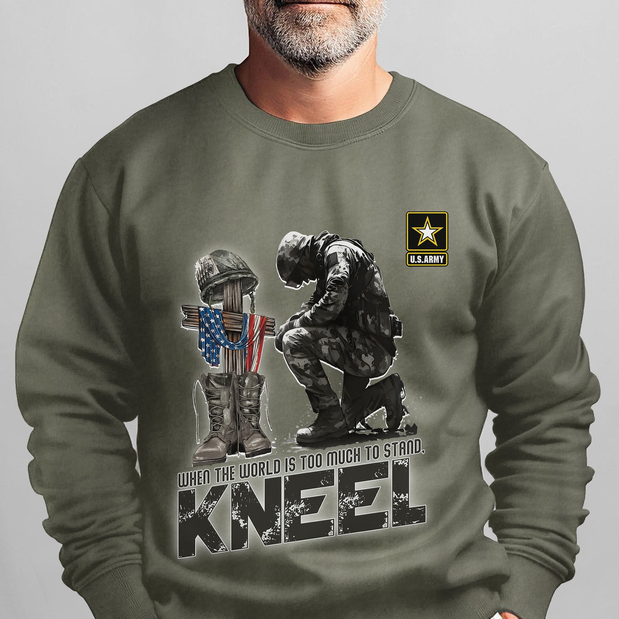 When the World Is Too Much to Stand Kneel U.S Veteran Christian Jesus Military Sweatshirt