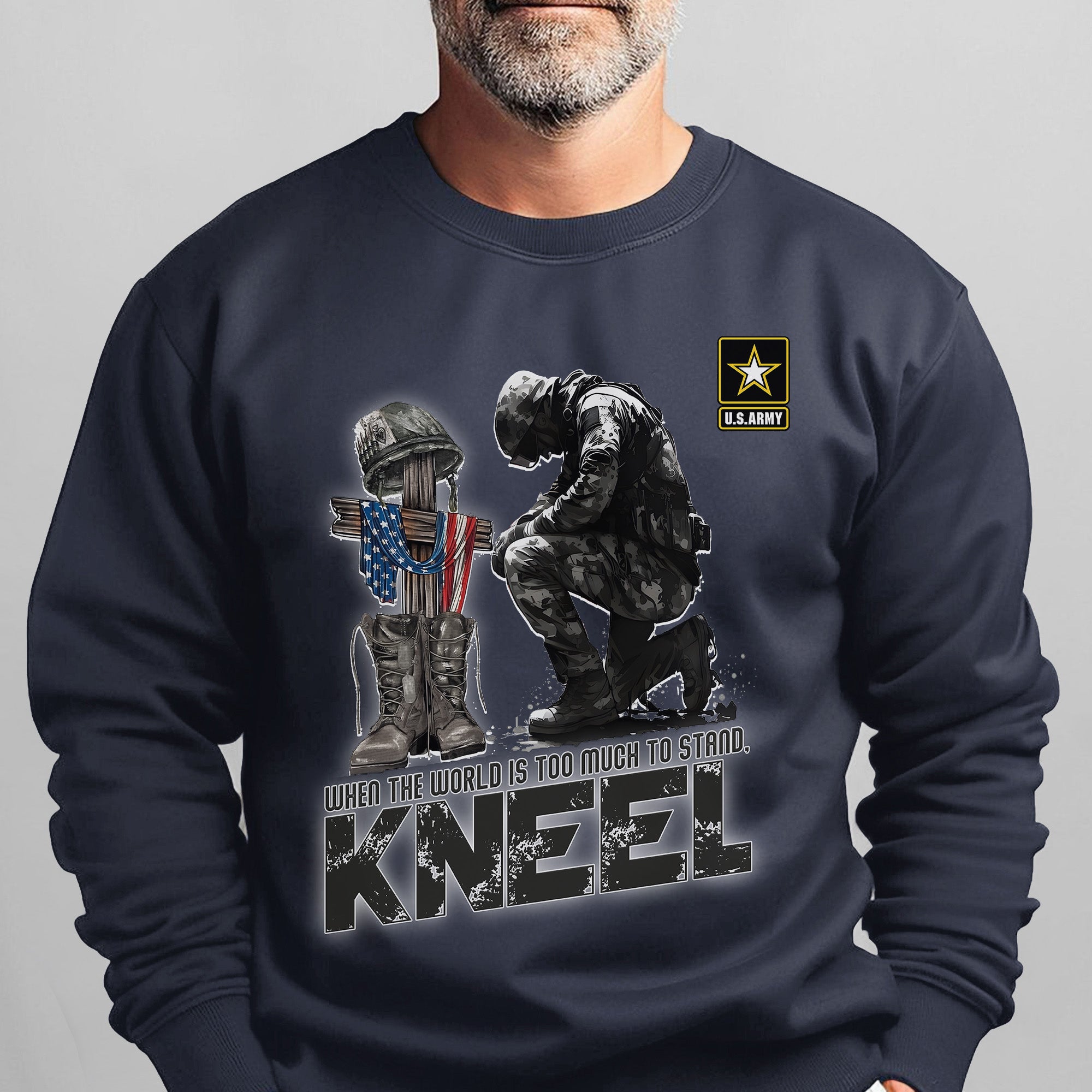 When the World Is Too Much to Stand Kneel U.S Veteran Christian Jesus Military Sweatshirt