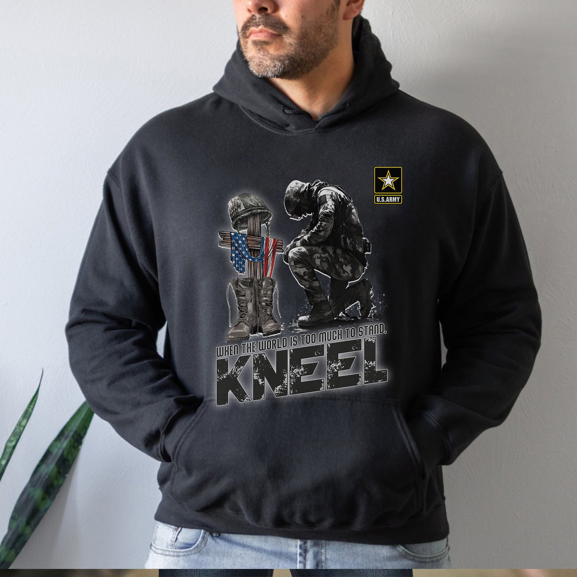 When the World Is Too Much to Stand Kneel U.S Veteran Christian Jesus Military Hoodie