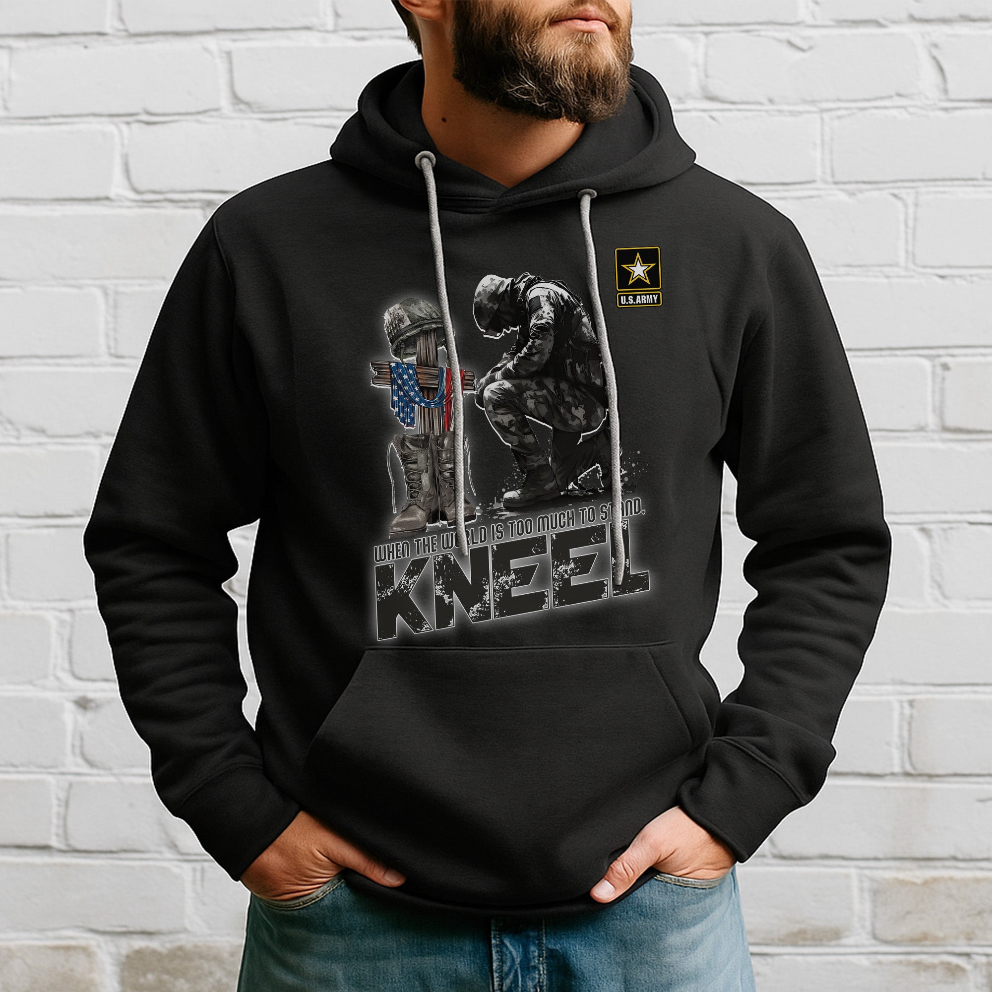 When the World Is Too Much to Stand Kneel U.S Veteran Christian Jesus Military Hoodie
