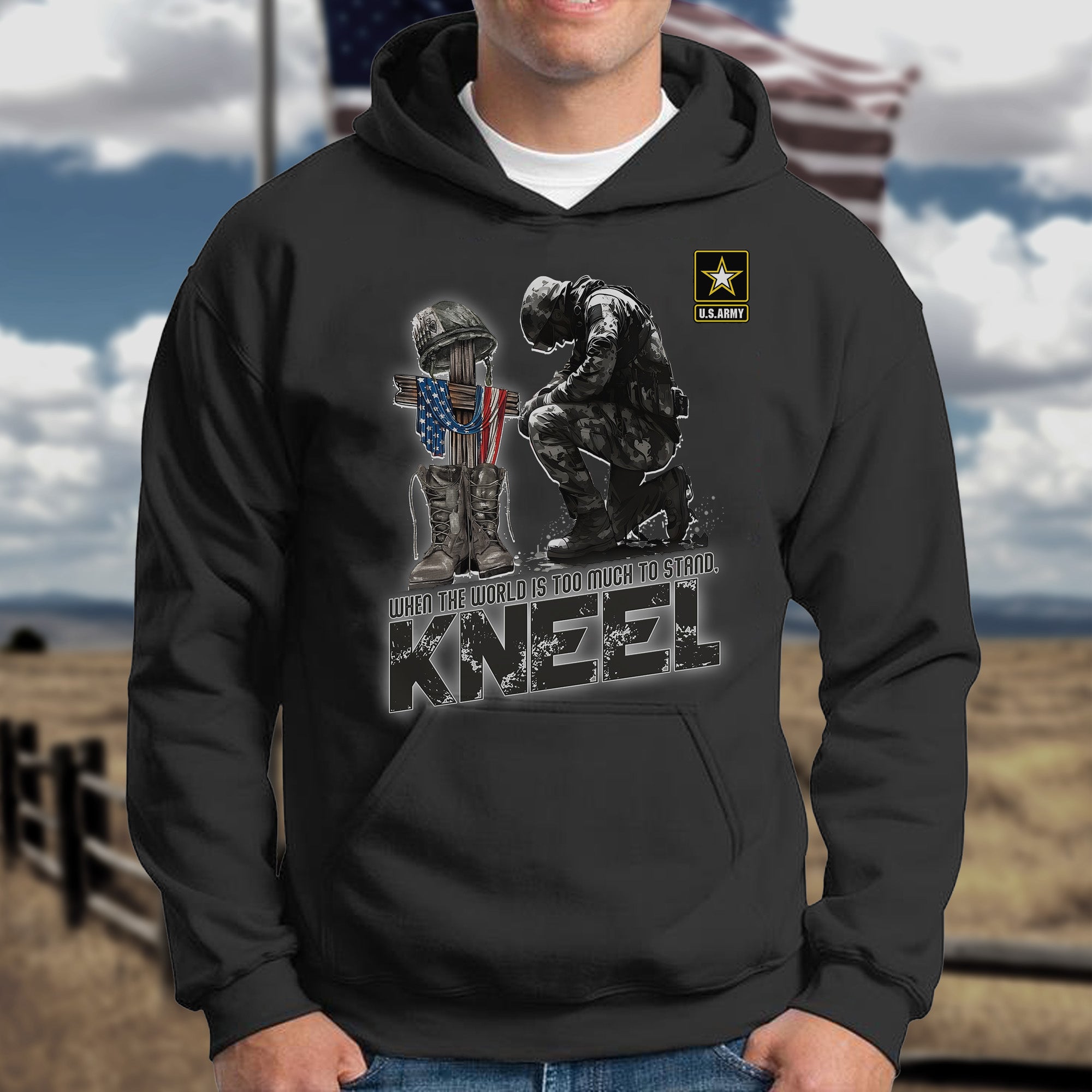 When the World Is Too Much to Stand Kneel U.S Veteran Christian Jesus Military Hoodie