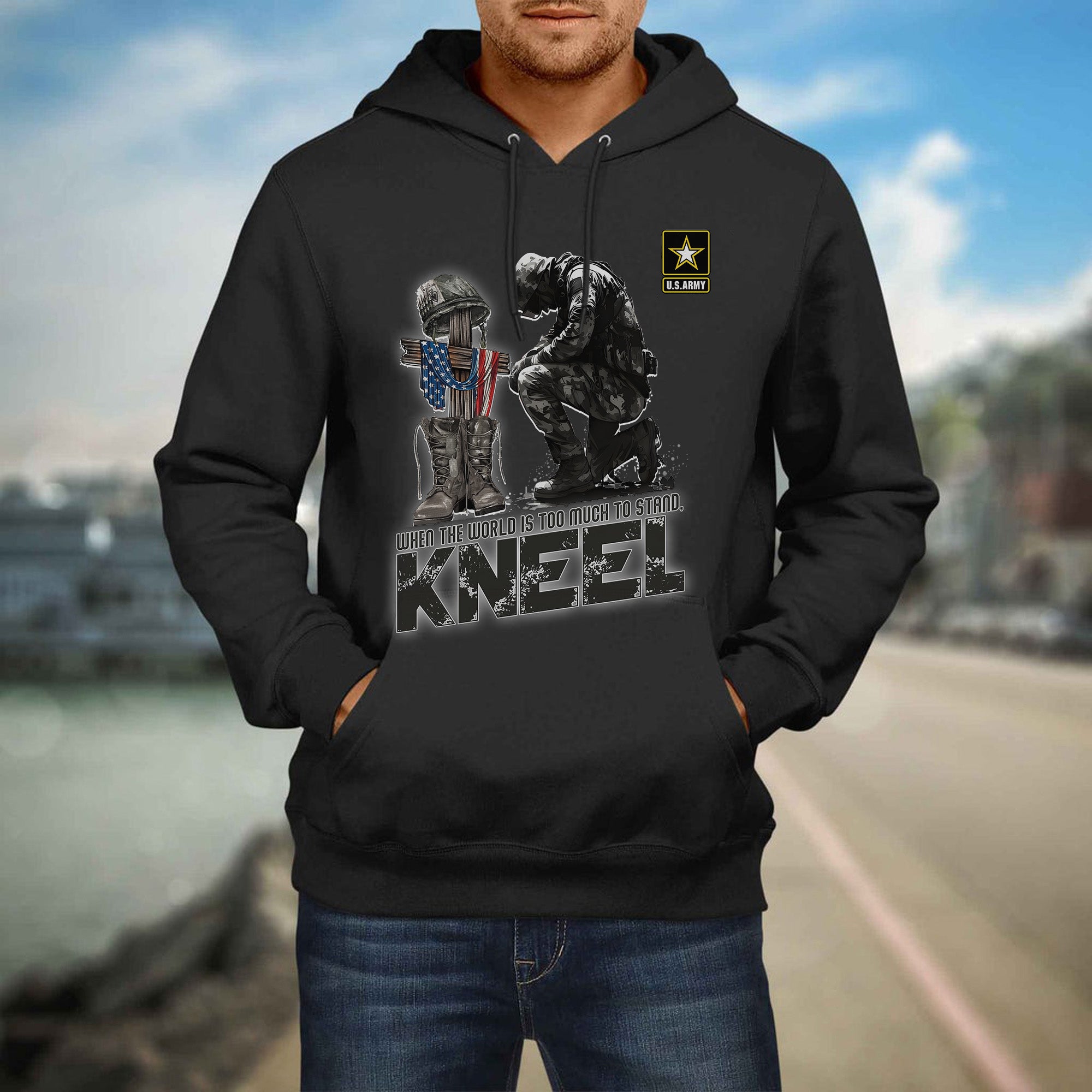 When the World Is Too Much to Stand Kneel U.S Veteran Christian Jesus Military Hoodie