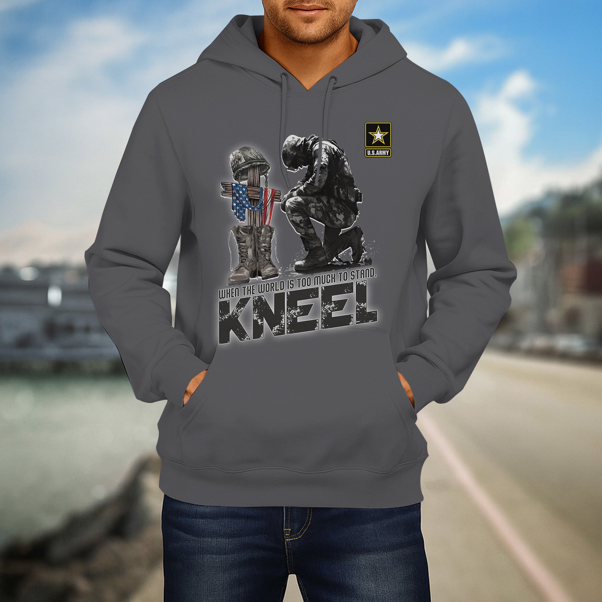 When the World Is Too Much to Stand Kneel U.S Veteran Christian Jesus Military Hoodie