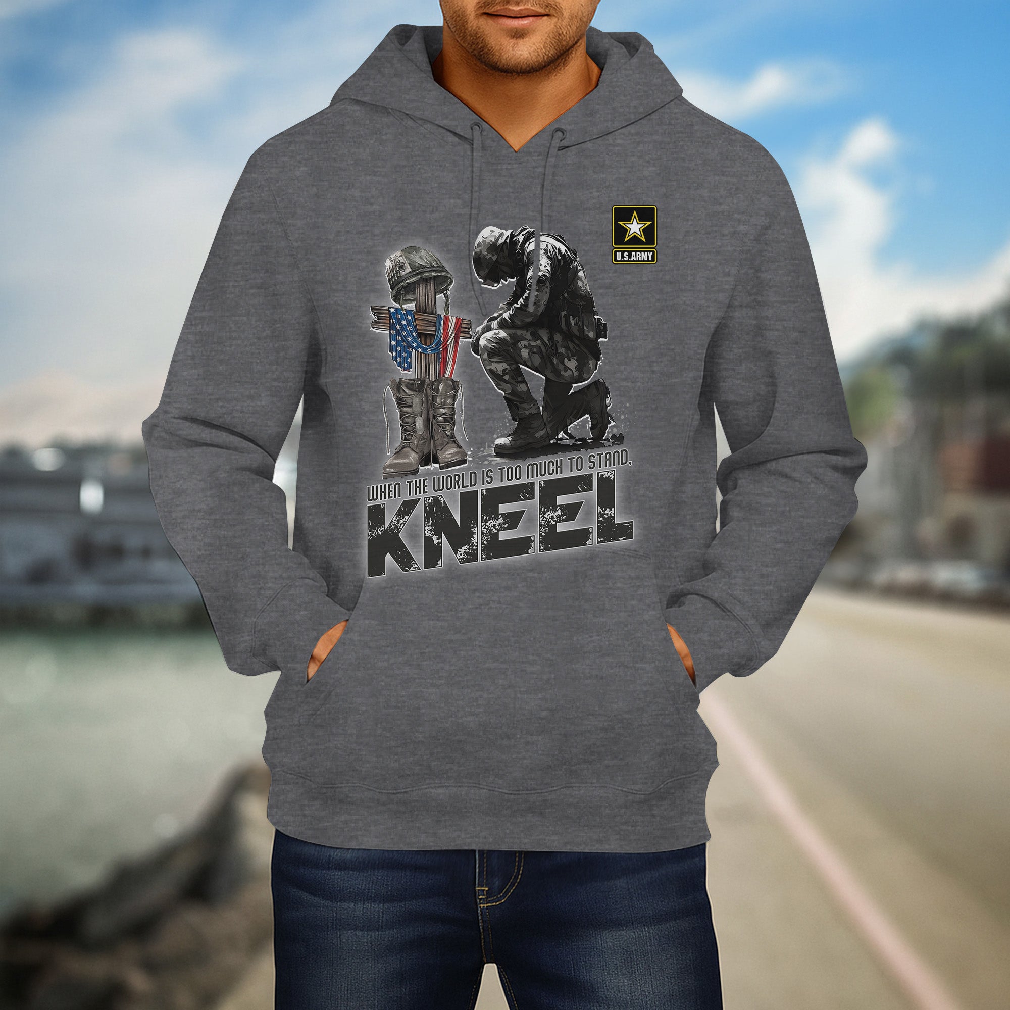 When the World Is Too Much to Stand Kneel U.S Veteran Christian Jesus Military Hoodie