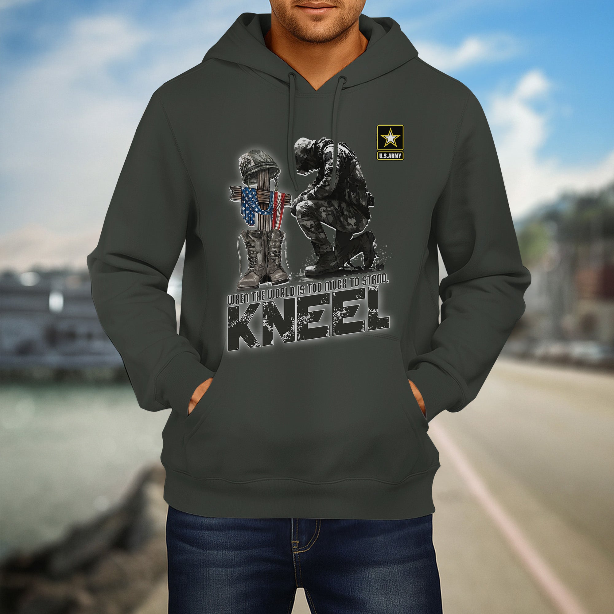 When the World Is Too Much to Stand Kneel U.S Veteran Christian Jesus Military Hoodie