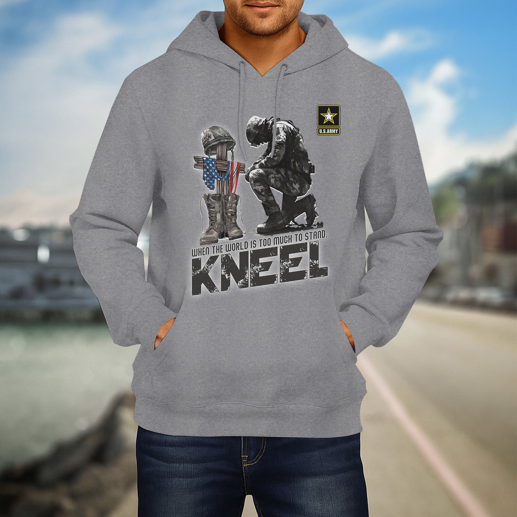 When the World Is Too Much to Stand Kneel U.S Veteran Christian Jesus Military Hoodie