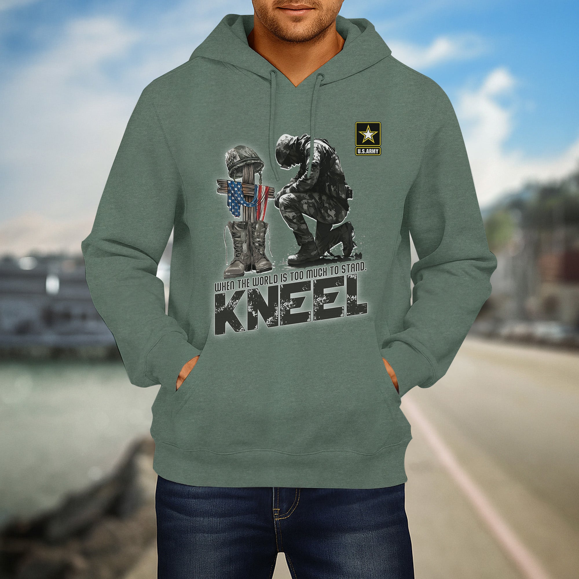 When the World Is Too Much to Stand Kneel U.S Veteran Christian Jesus Military Hoodie