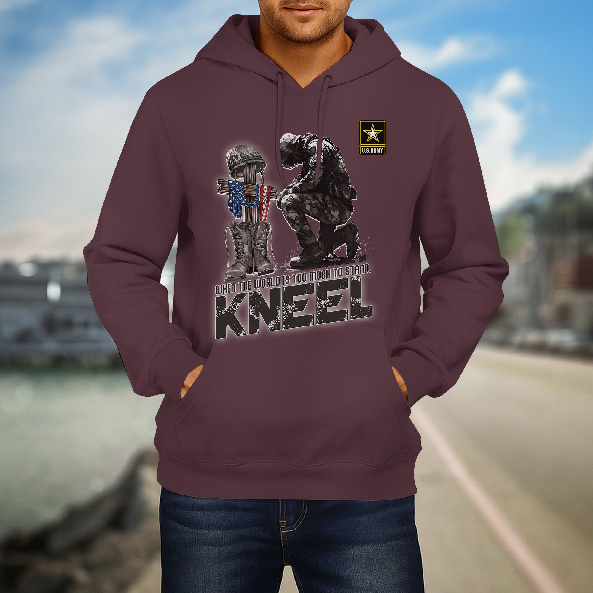 When the World Is Too Much to Stand Kneel U.S Veteran Christian Jesus Military Hoodie