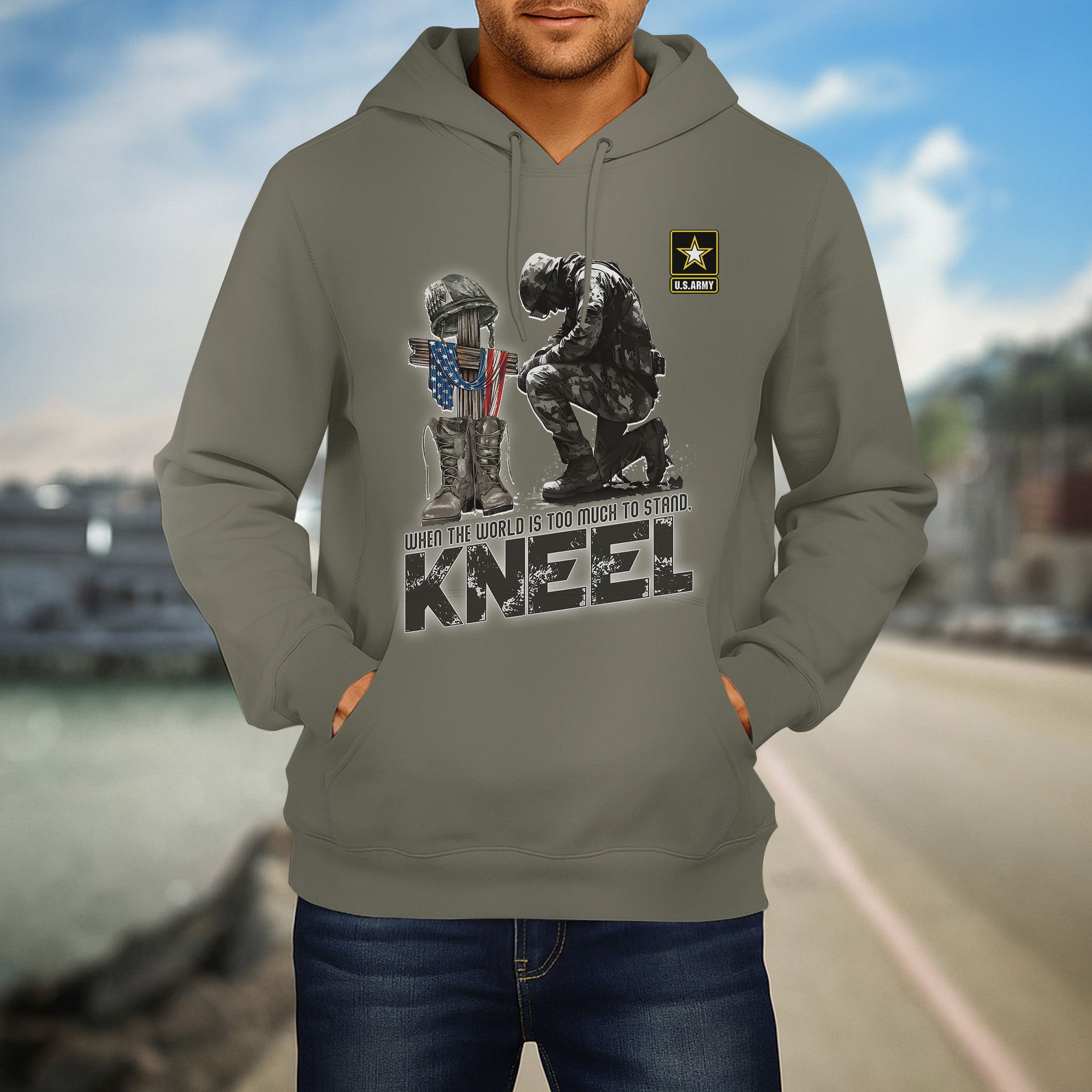 When the World Is Too Much to Stand Kneel U.S Veteran Christian Jesus Military Hoodie
