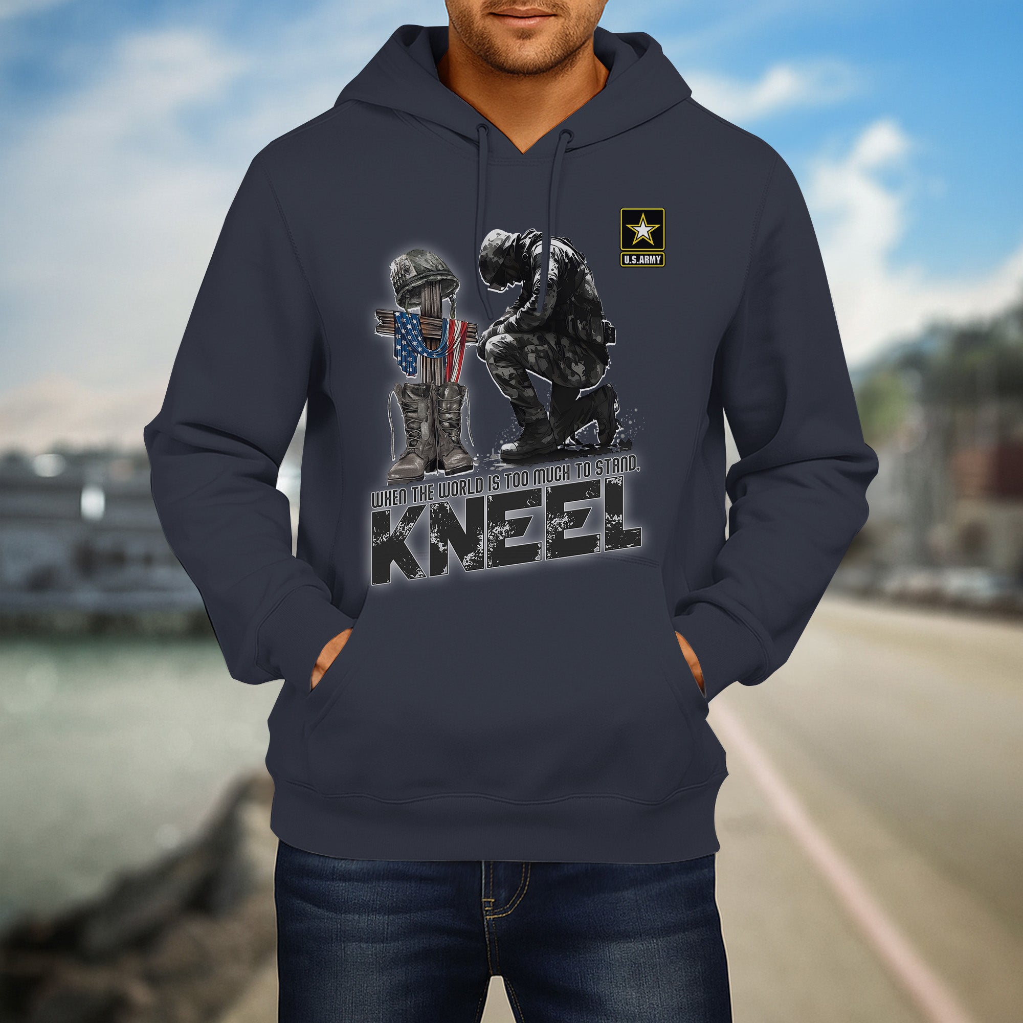 When the World Is Too Much to Stand Kneel U.S Veteran Christian Jesus Military Hoodie