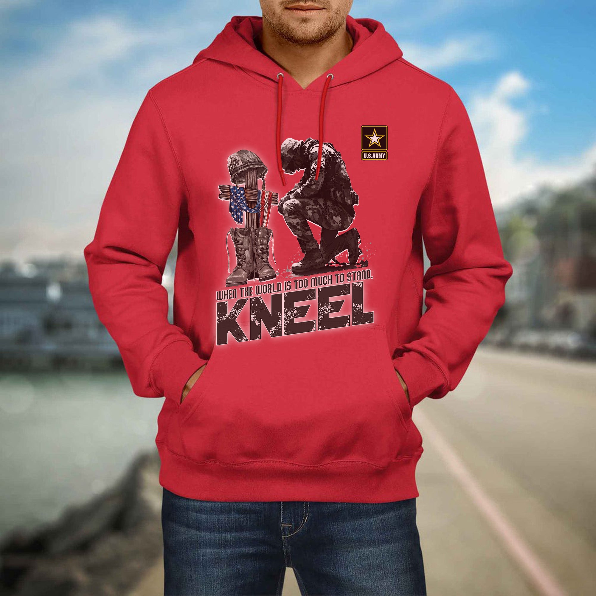 When the World Is Too Much to Stand Kneel U.S Veteran Christian Jesus Military Hoodie