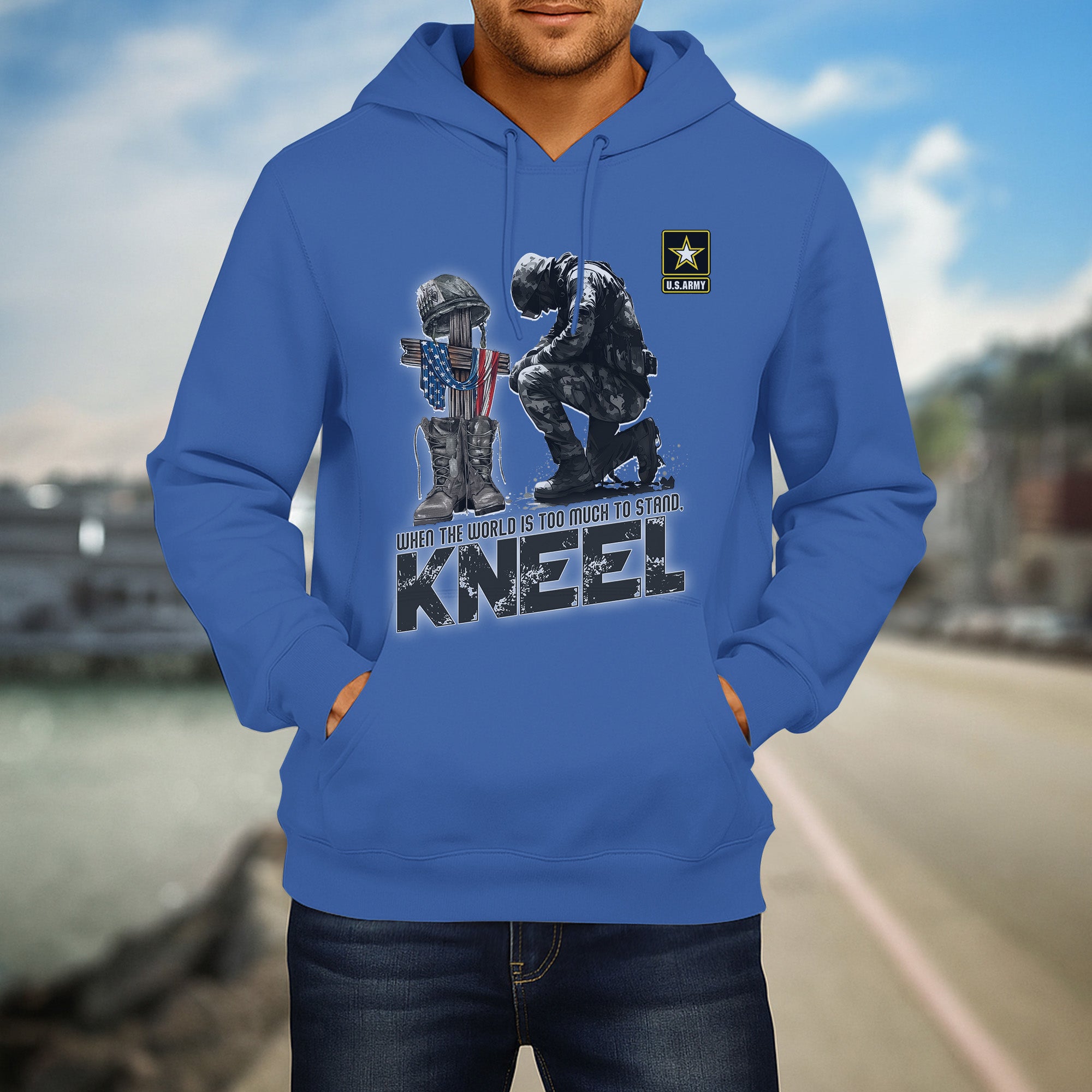 When the World Is Too Much to Stand Kneel U.S Veteran Christian Jesus Military Hoodie