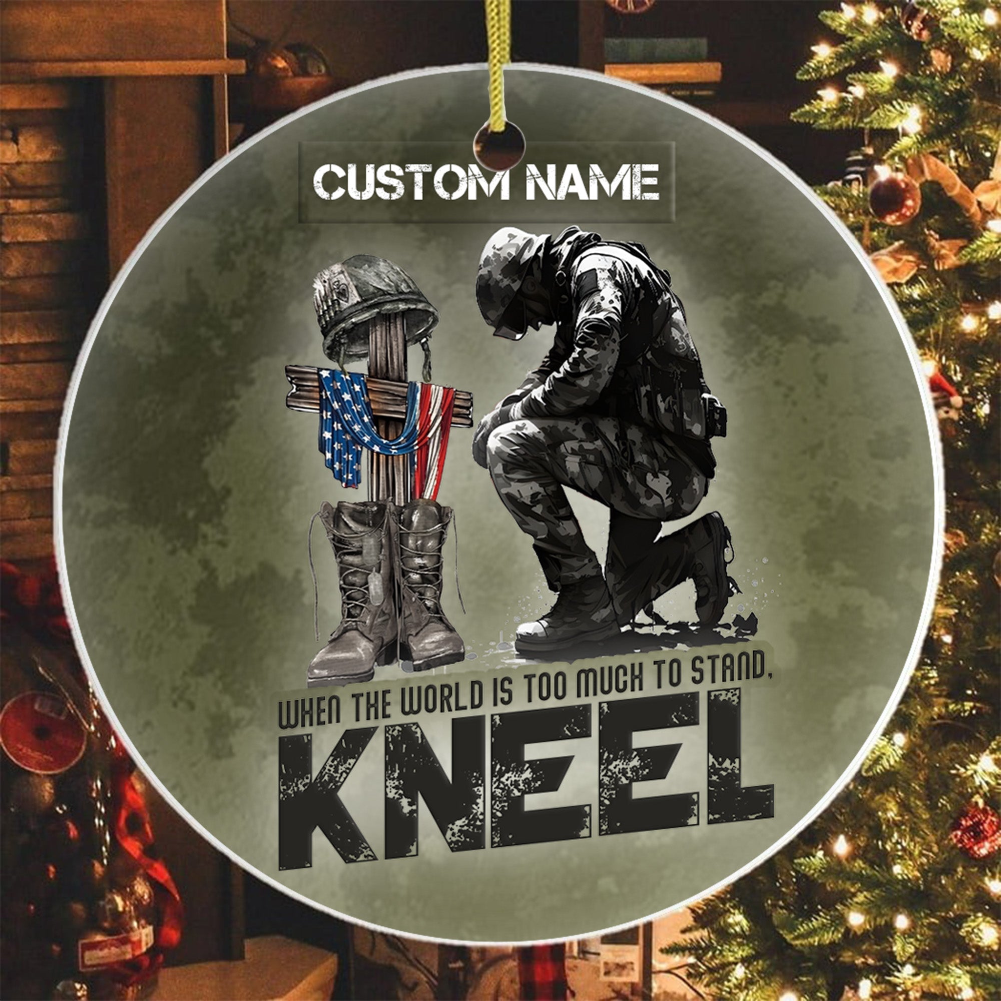 When the World Is Too Much to Stand Kneel U.S Veteran Christian Jesus Military Personalized Ornament