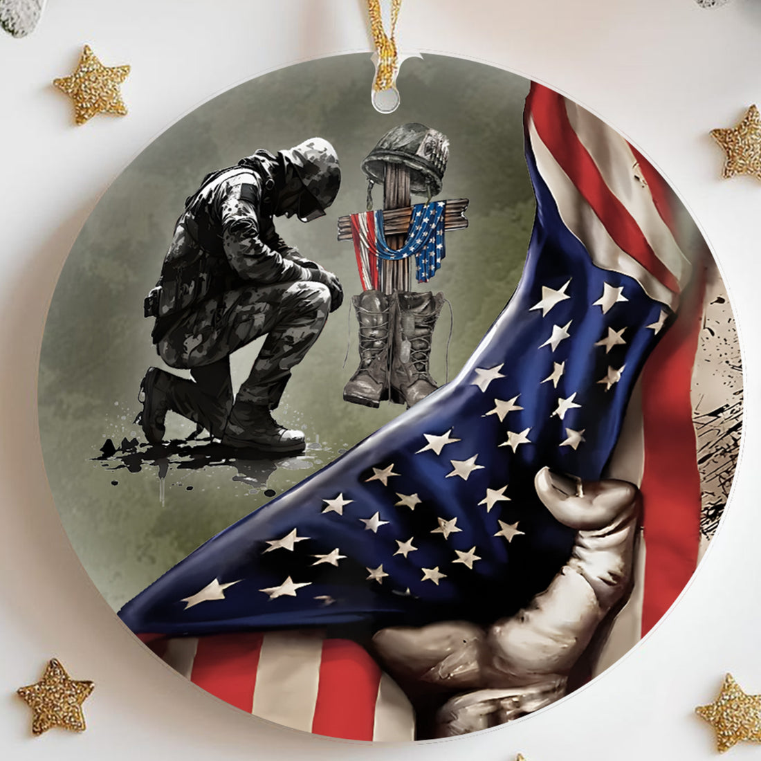 When the World Is Too Much to Stand Kneel U.S Veteran Christian Jesus Military Personalized Ornament