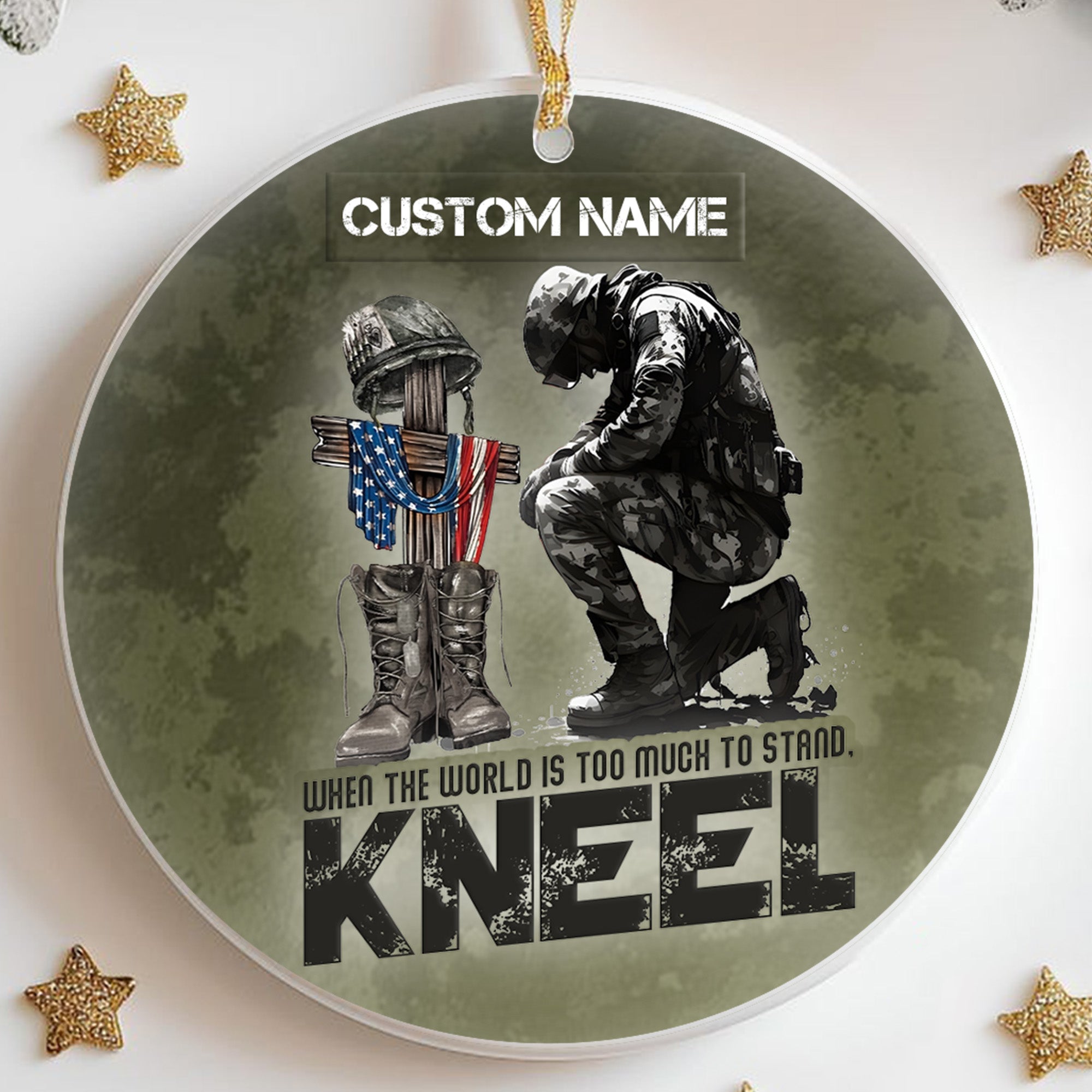 When the World Is Too Much to Stand Kneel U.S Veteran Christian Jesus Military Personalized Ornament
