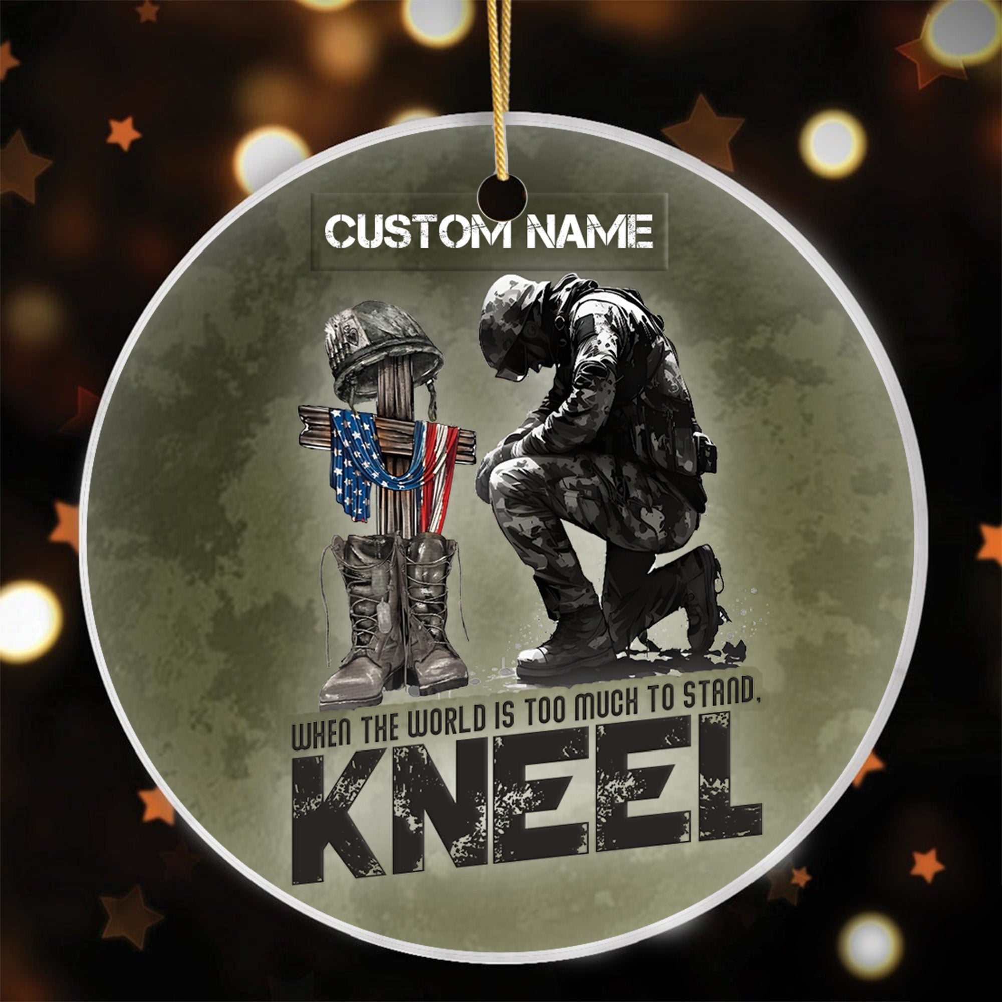 When the World Is Too Much to Stand Kneel U.S Veteran Christian Jesus Military Personalized Ornament