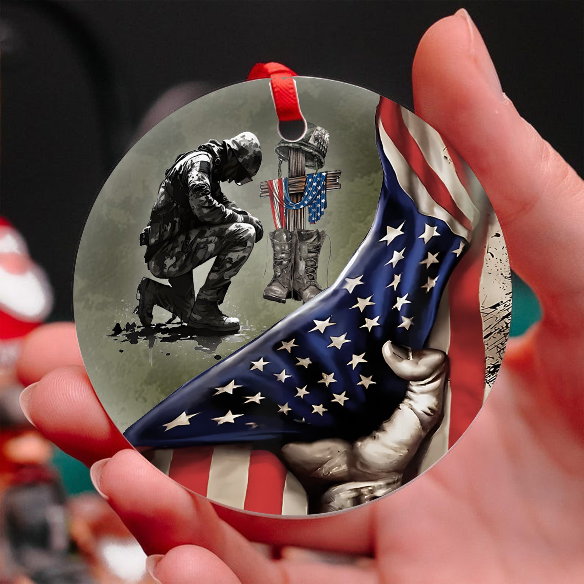 When the World Is Too Much to Stand Kneel U.S Veteran Christian Jesus Military Personalized Ornament