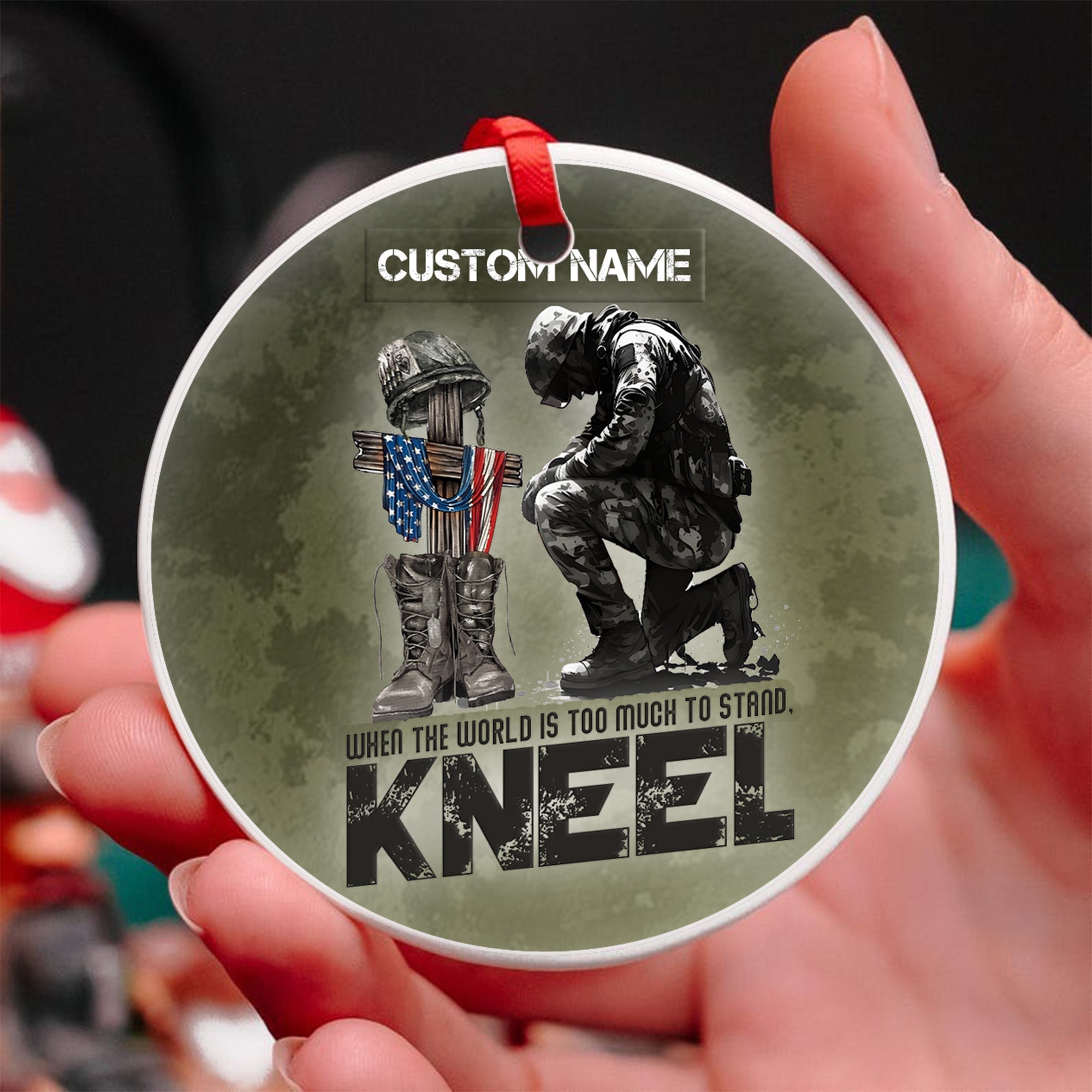 When the World Is Too Much to Stand Kneel U.S Veteran Christian Jesus Military Personalized Ornament