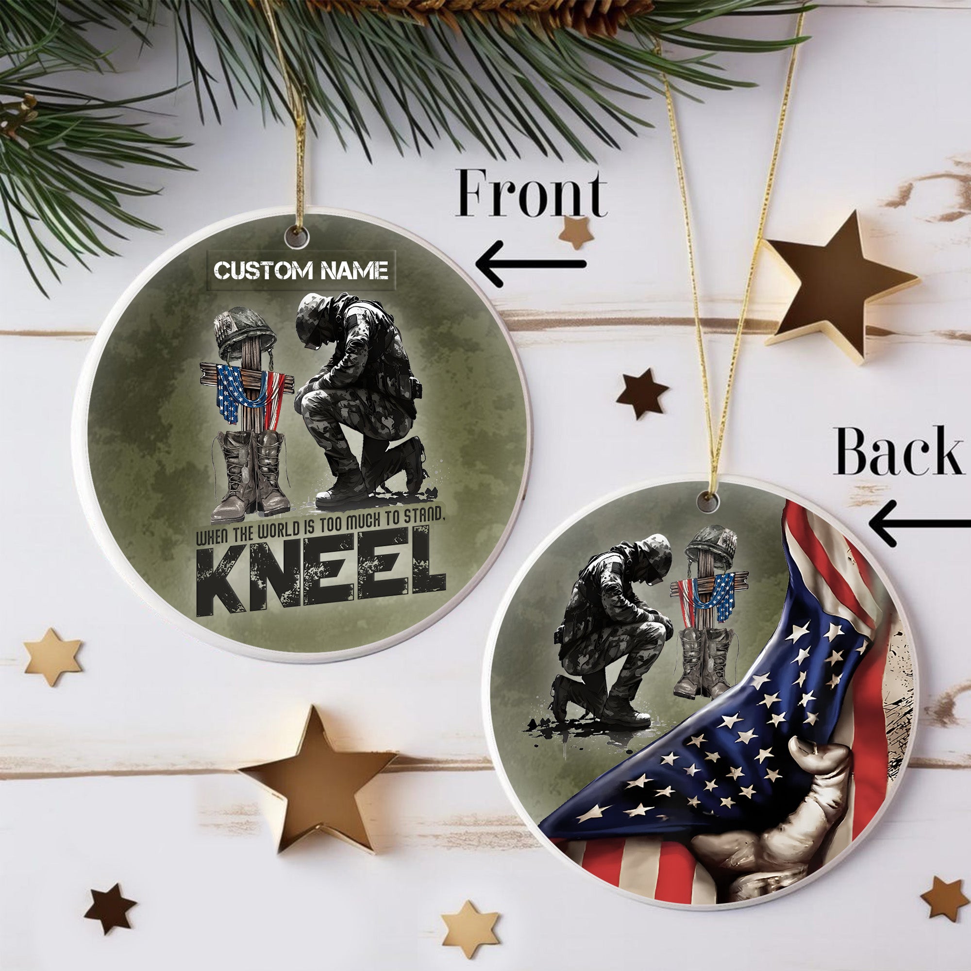 When the World Is Too Much to Stand Kneel U.S Veteran Christian Jesus Military Personalized Ornament