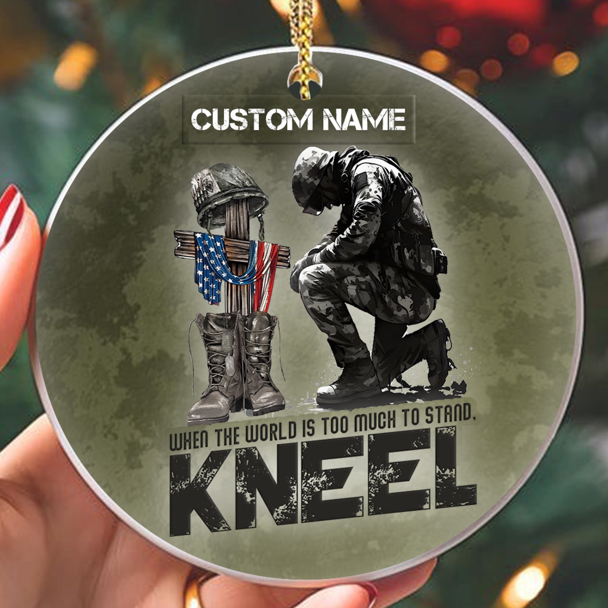 When the World Is Too Much to Stand Kneel U.S Veteran Christian Jesus Military Personalized Ornament