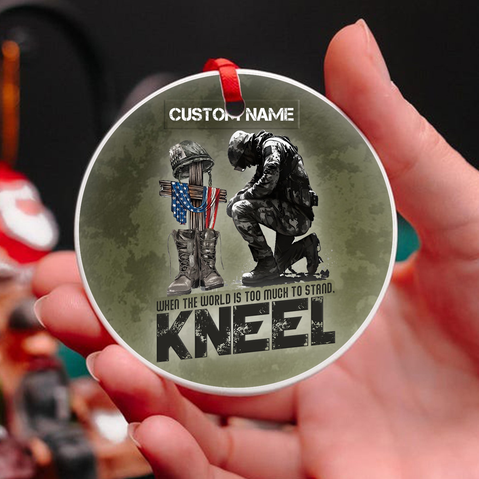 When the World Is Too Much to Stand Kneel U.S Veteran Christian Jesus Military Personalized Ornament