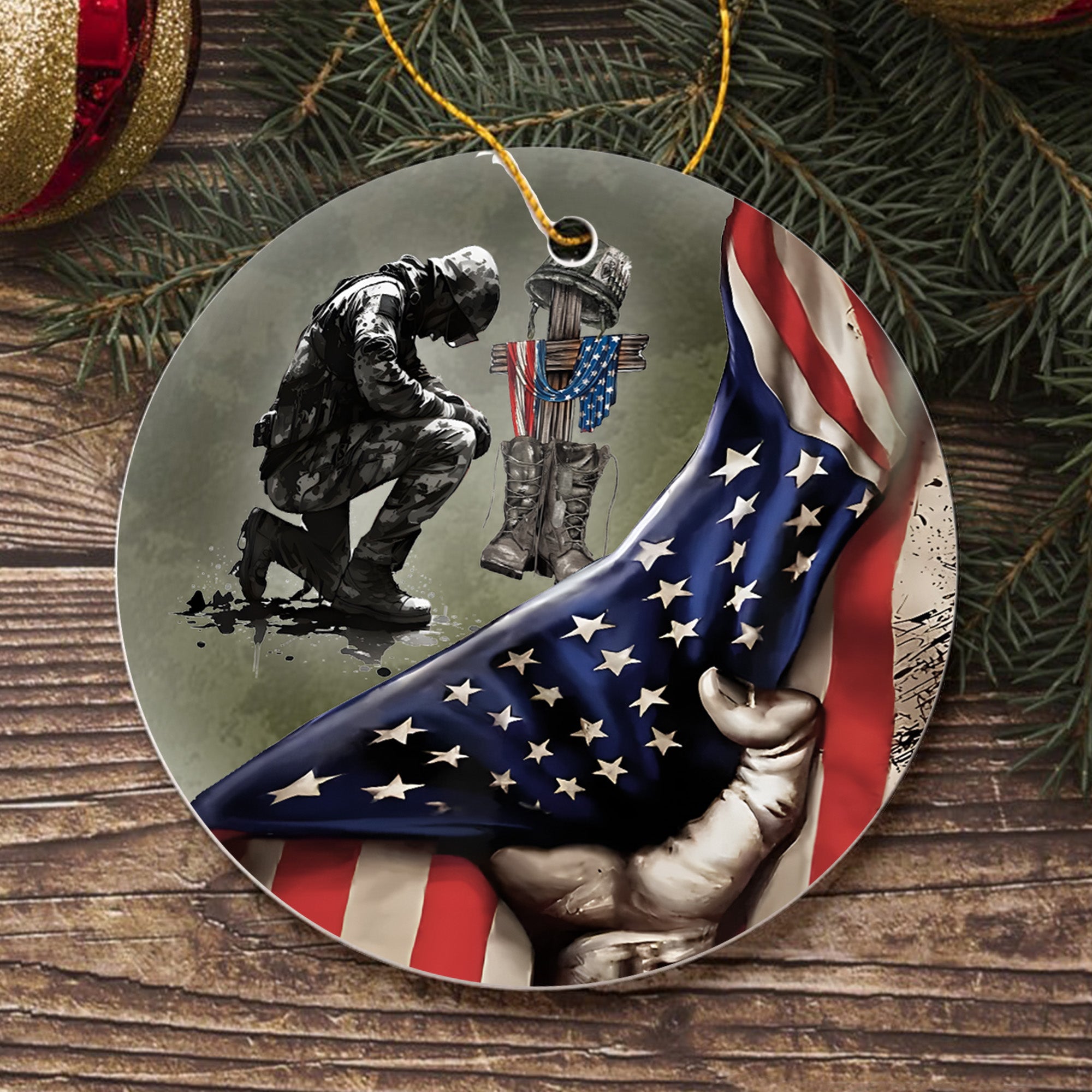 When the World Is Too Much to Stand Kneel U.S Veteran Christian Jesus Military Personalized Ornament