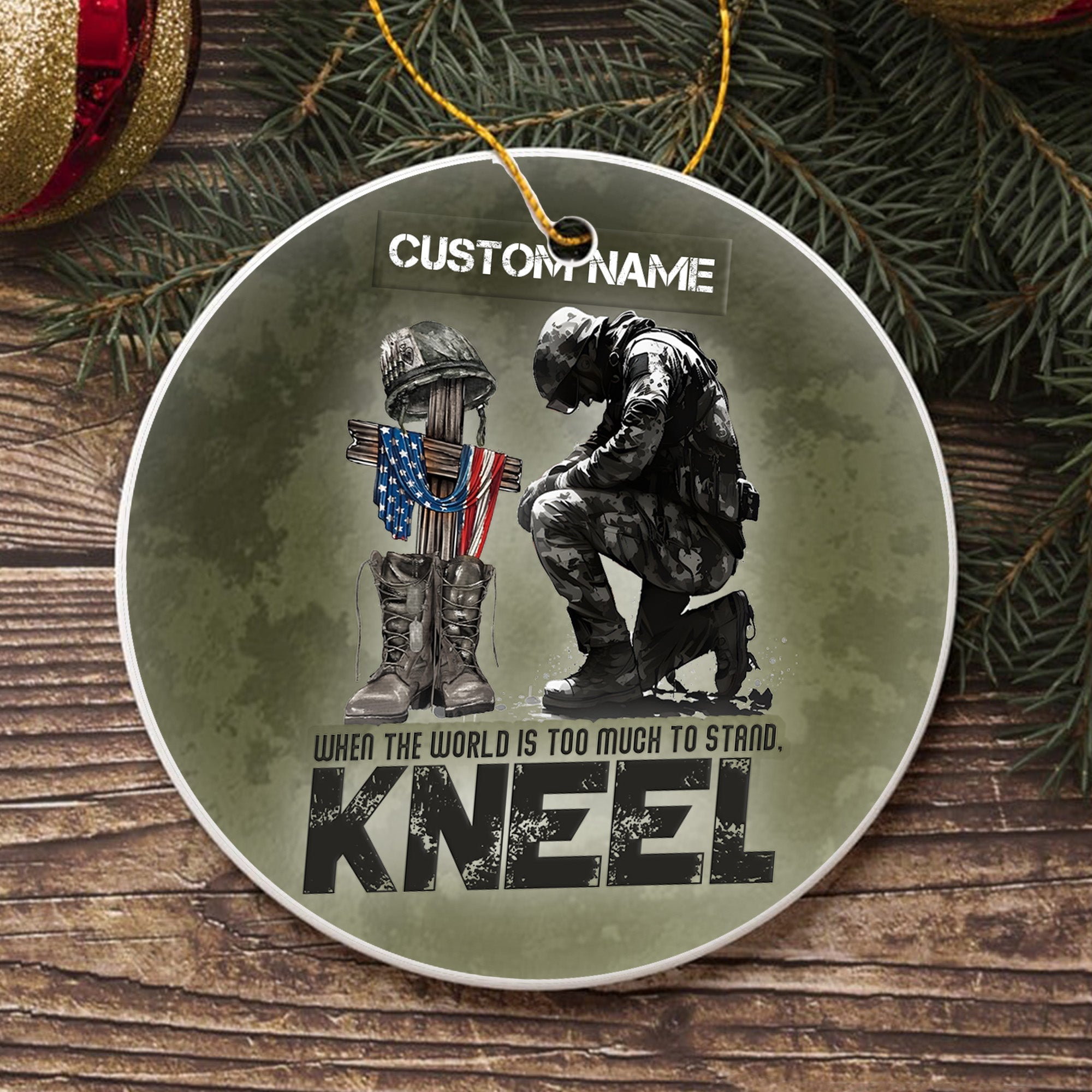 When the World Is Too Much to Stand Kneel U.S Veteran Christian Jesus Military Personalized Ornament