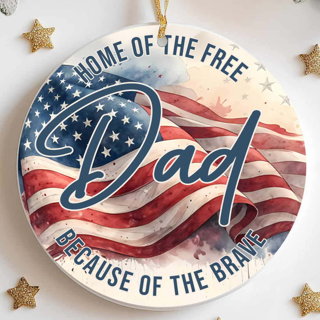 Home of the Free Because of the Brave US Military Patriotic Veteran American Flag Personalized Ornament
