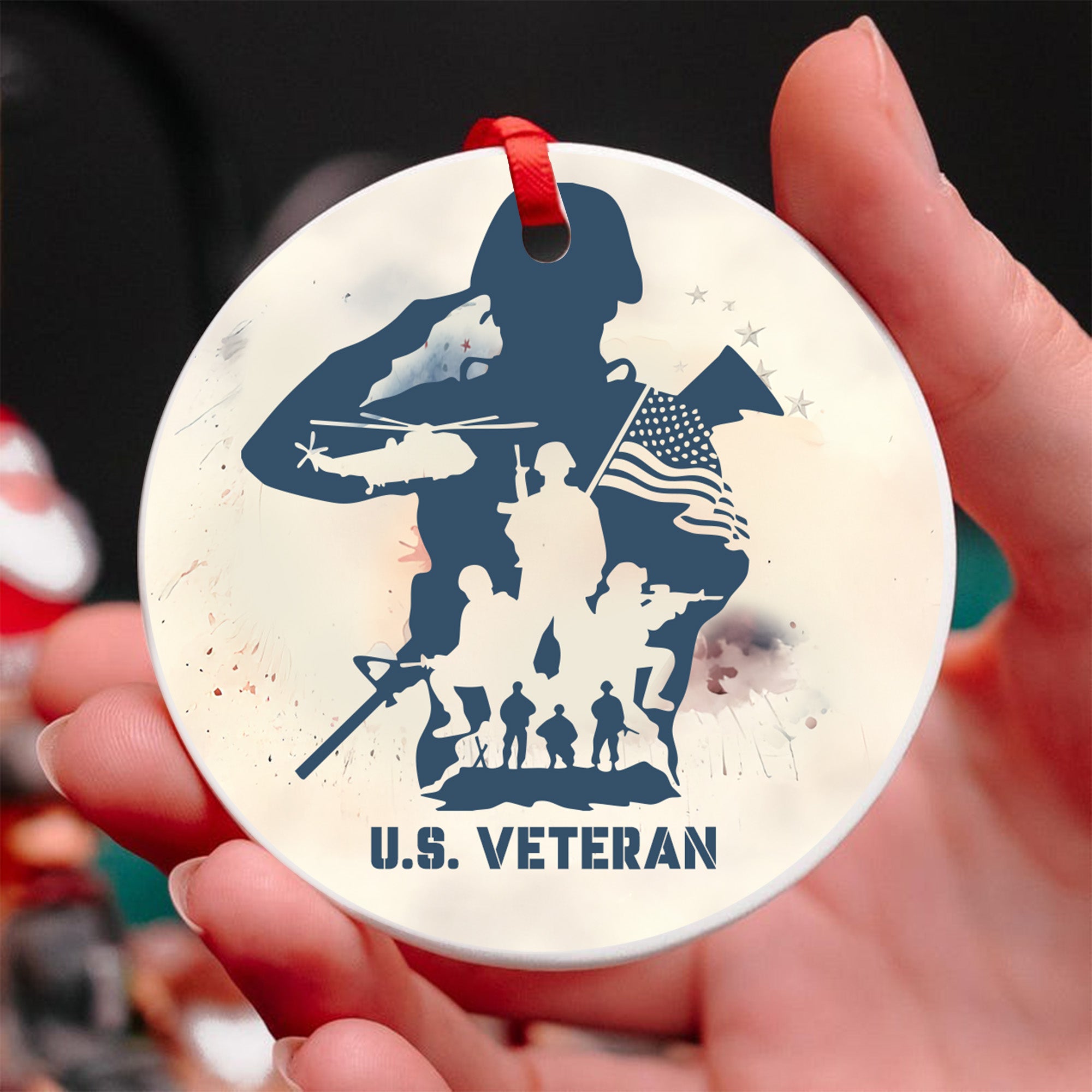 Brave Veterans American Flag Personalized Ornament