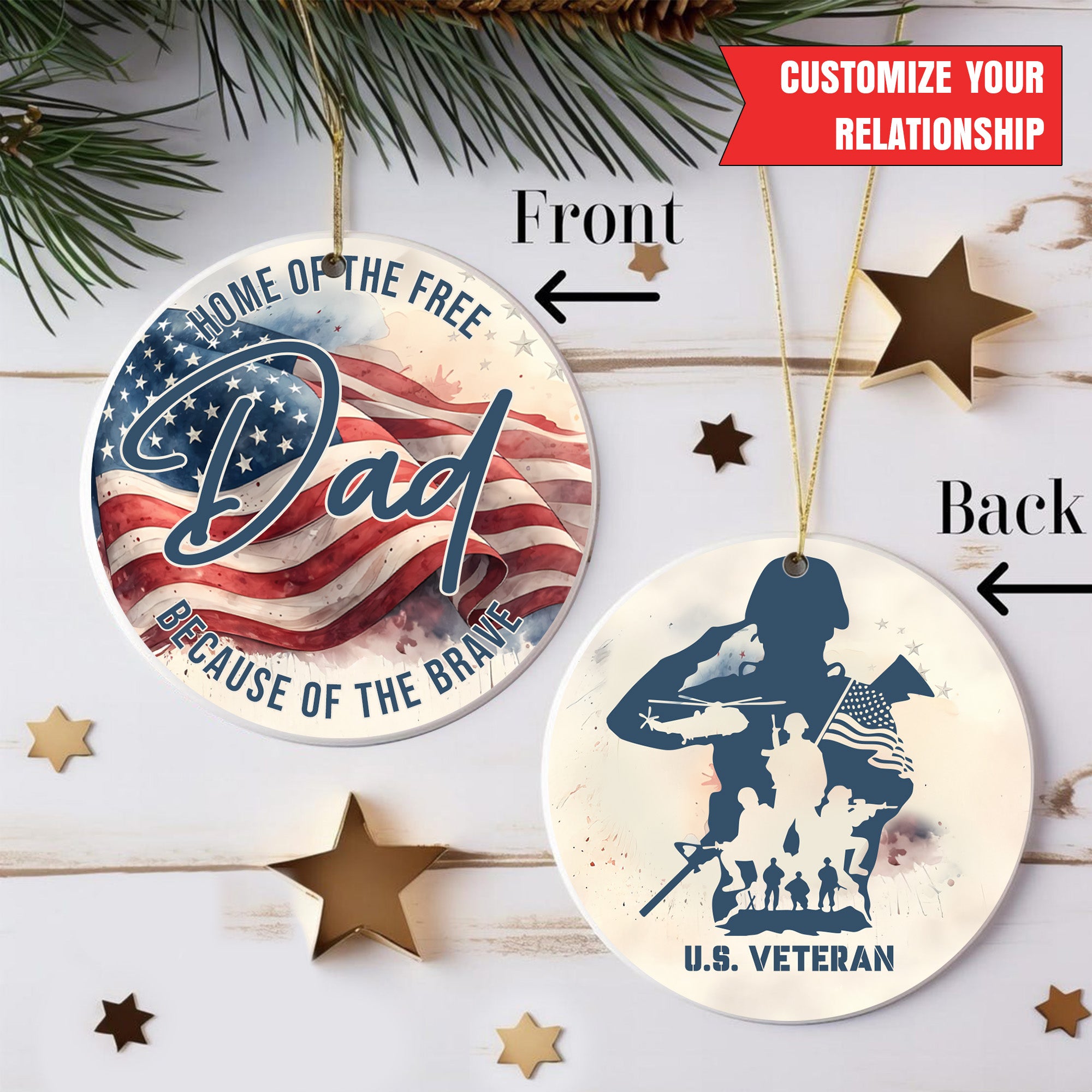 Brave Veterans American Flag Personalized Ornament