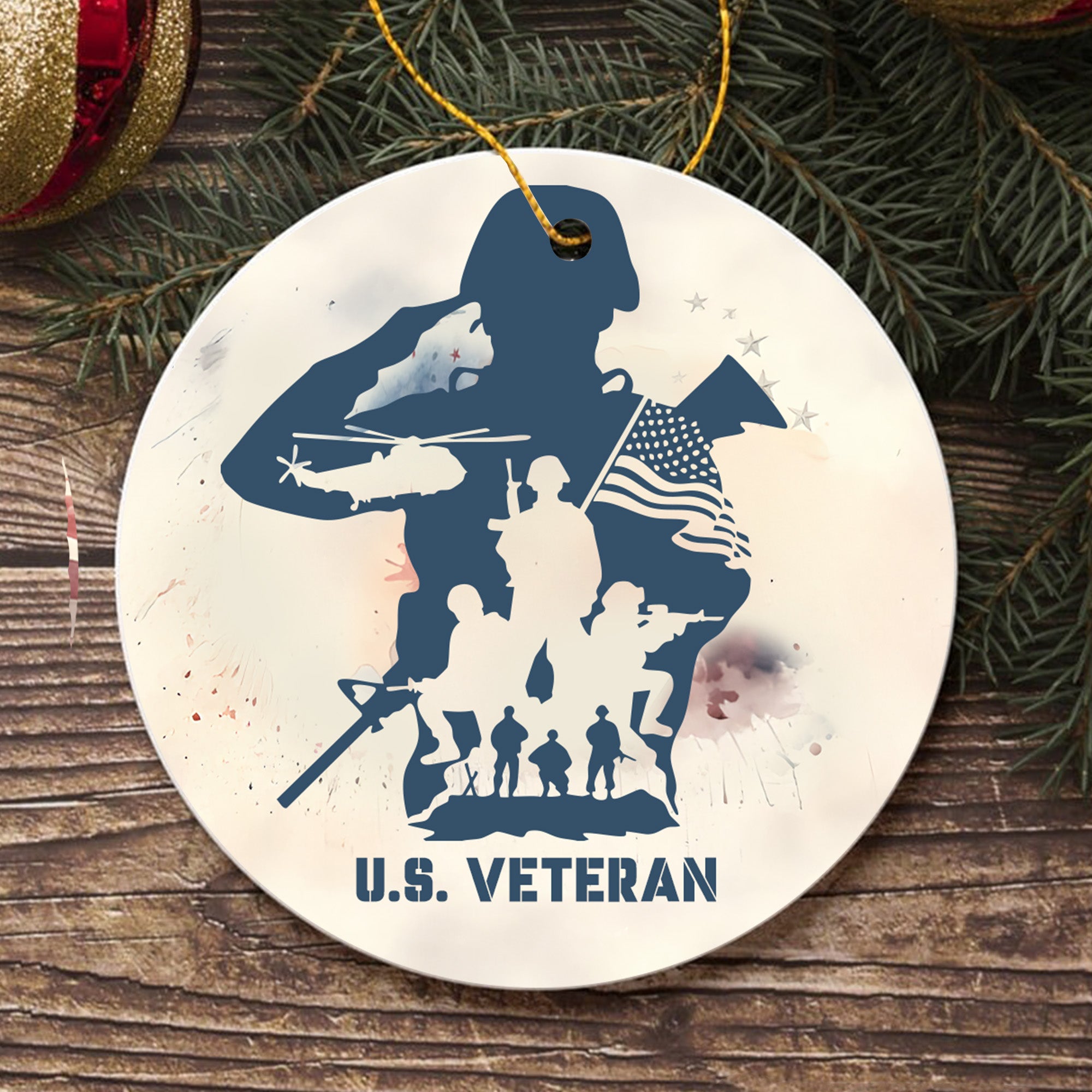 Brave Veterans American Flag Personalized Ornament