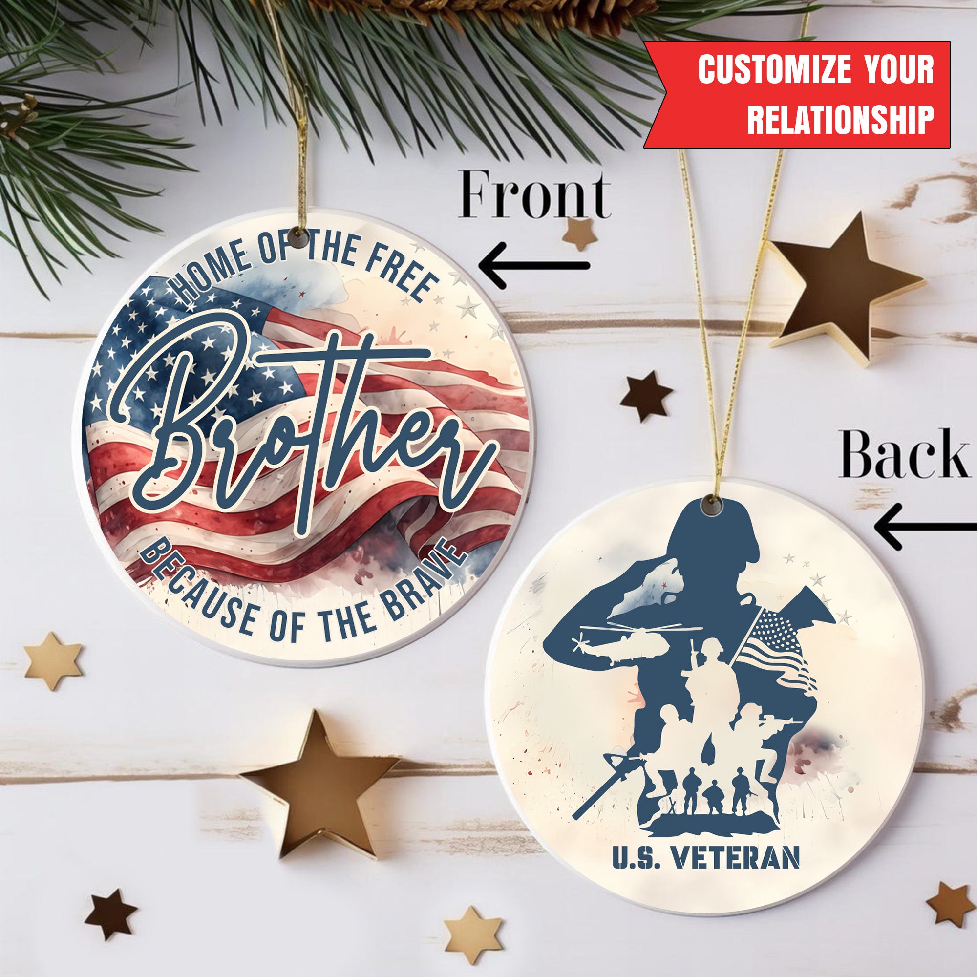 Brave Veterans American Flag Personalized Ornament