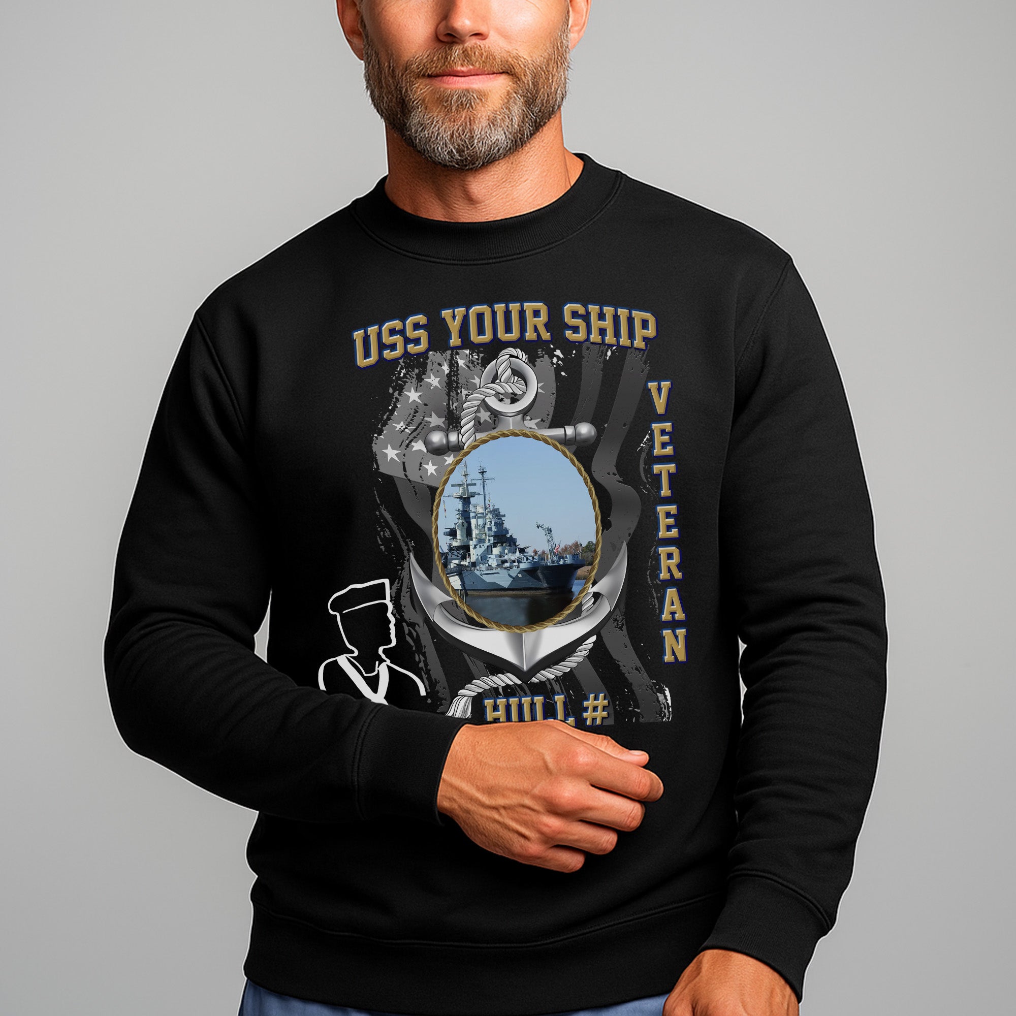 US Navy USS Your Ship Custom Ship's Photo Hull Number Veteran Patriotic Navy Gift  Personalized Sweatshirt