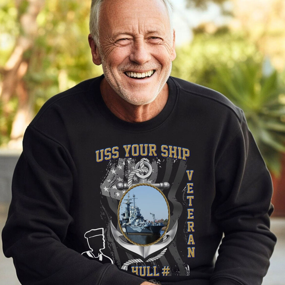US Navy USS Your Ship Custom Ship's Photo Hull Number Veteran Patriotic Navy Gift  Personalized Sweatshirt