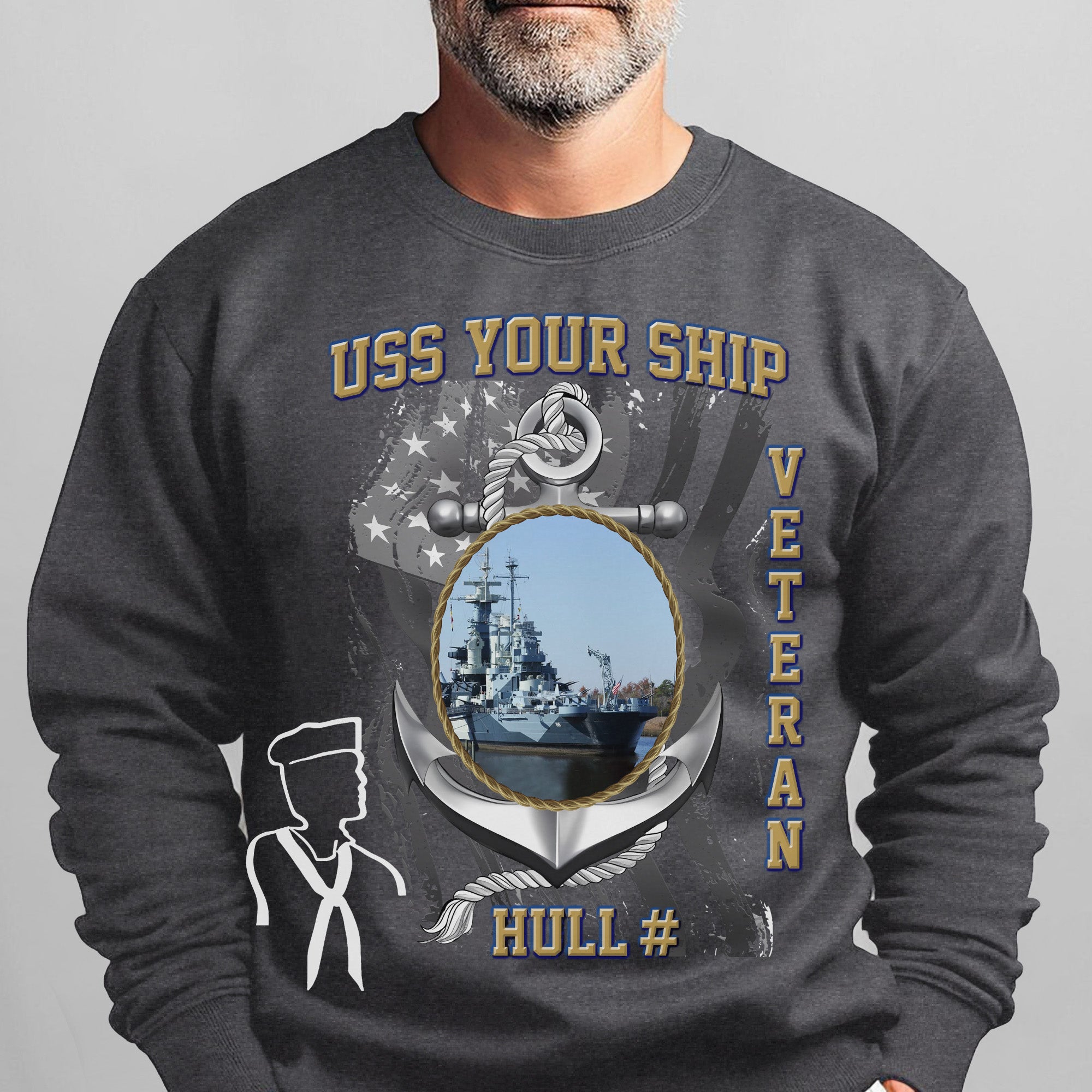 US Navy USS Your Ship Custom Ship's Photo Hull Number Veteran Patriotic Navy Gift  Personalized Sweatshirt