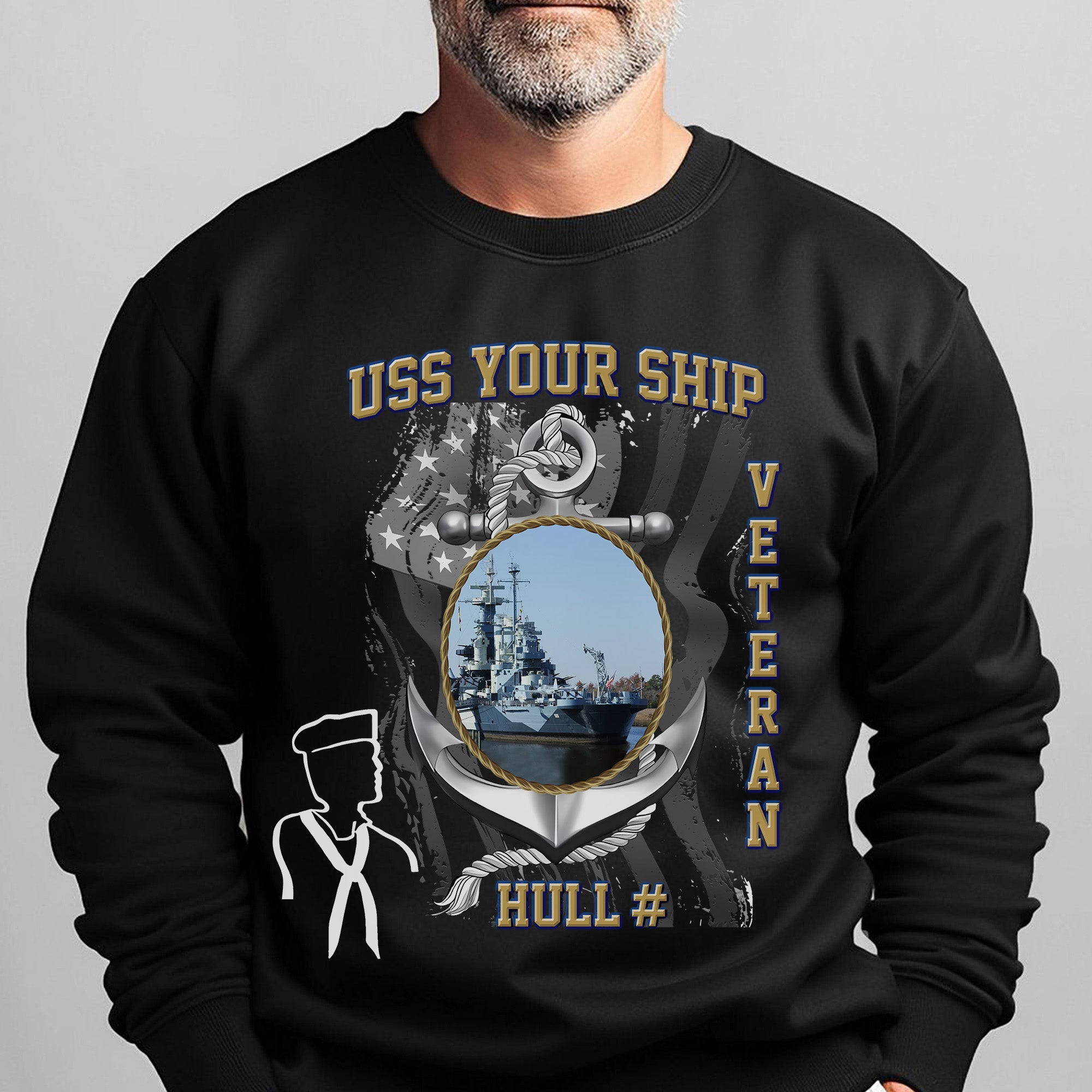 US Navy USS Your Ship Custom Ship's Photo Hull Number Veteran Patriotic Navy Gift  Personalized Sweatshirt