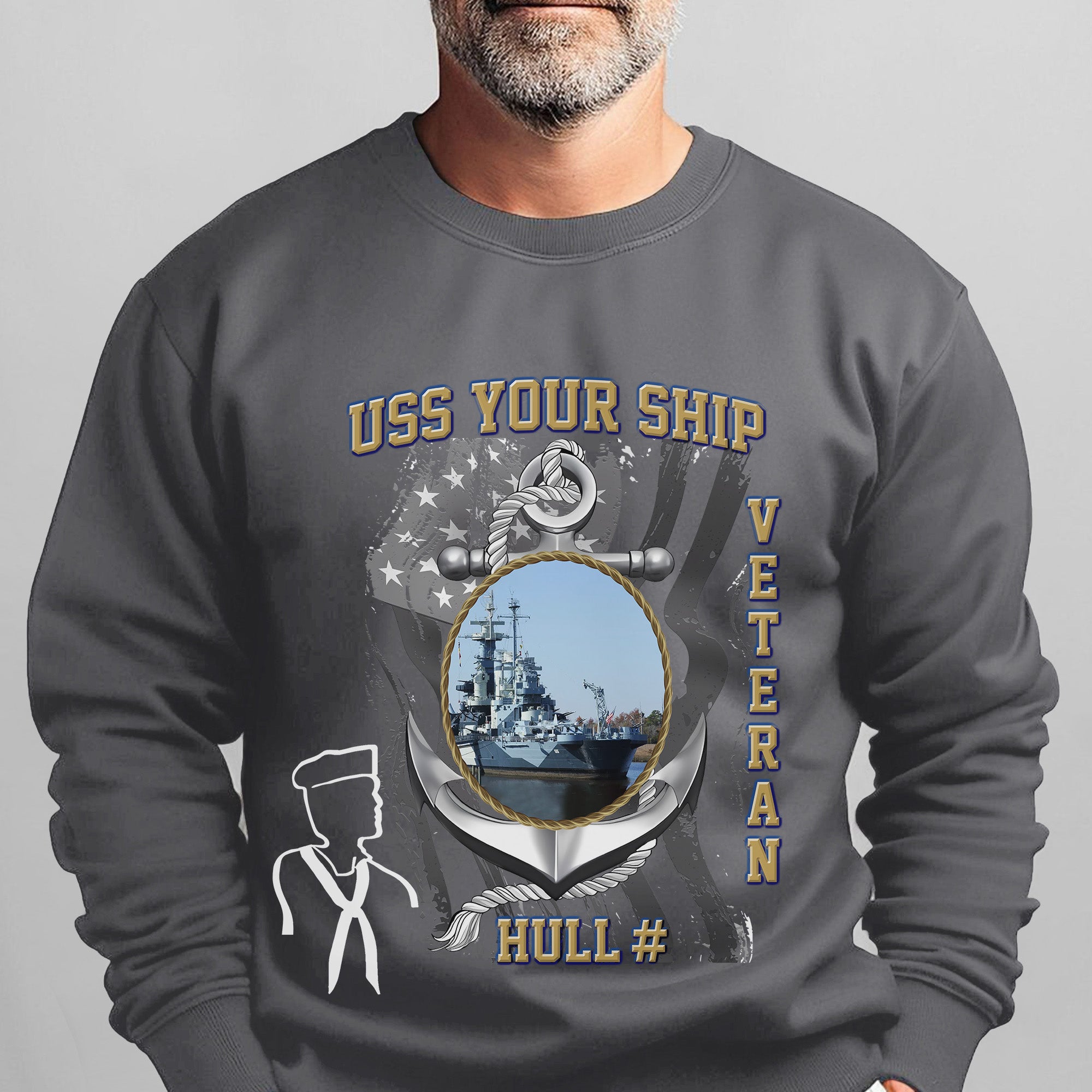 US Navy USS Your Ship Custom Ship's Photo Hull Number Veteran Patriotic Navy Gift  Personalized Sweatshirt