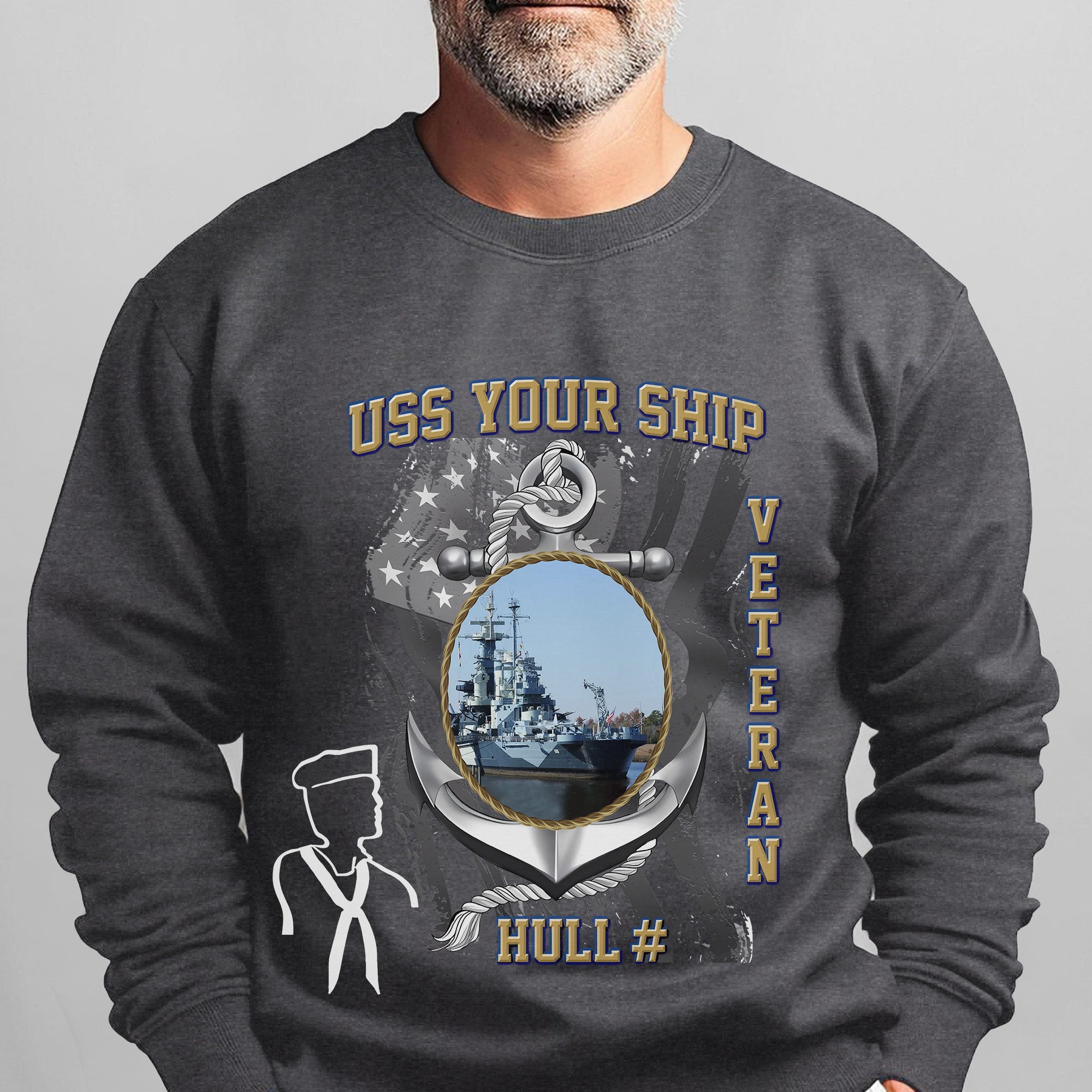 US Navy USS Your Ship Custom Ship's Photo Hull Number Veteran Patriotic Navy Gift  Personalized Sweatshirt