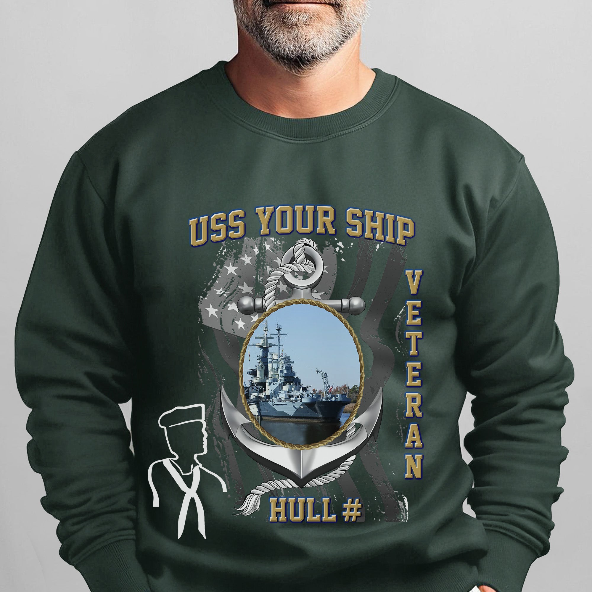 US Navy USS Your Ship Custom Ship's Photo Hull Number Veteran Patriotic Navy Gift  Personalized Sweatshirt