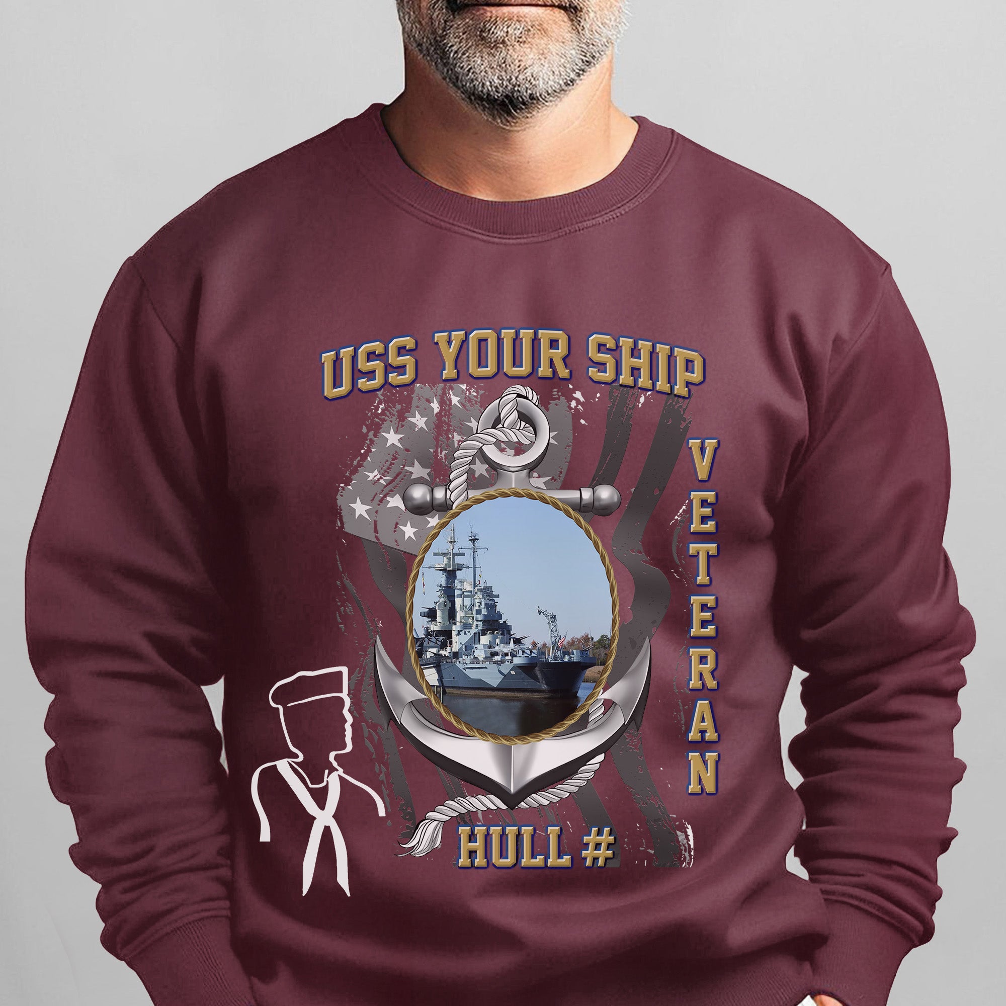 US Navy USS Your Ship Custom Ship's Photo Hull Number Veteran Patriotic Navy Gift  Personalized Sweatshirt
