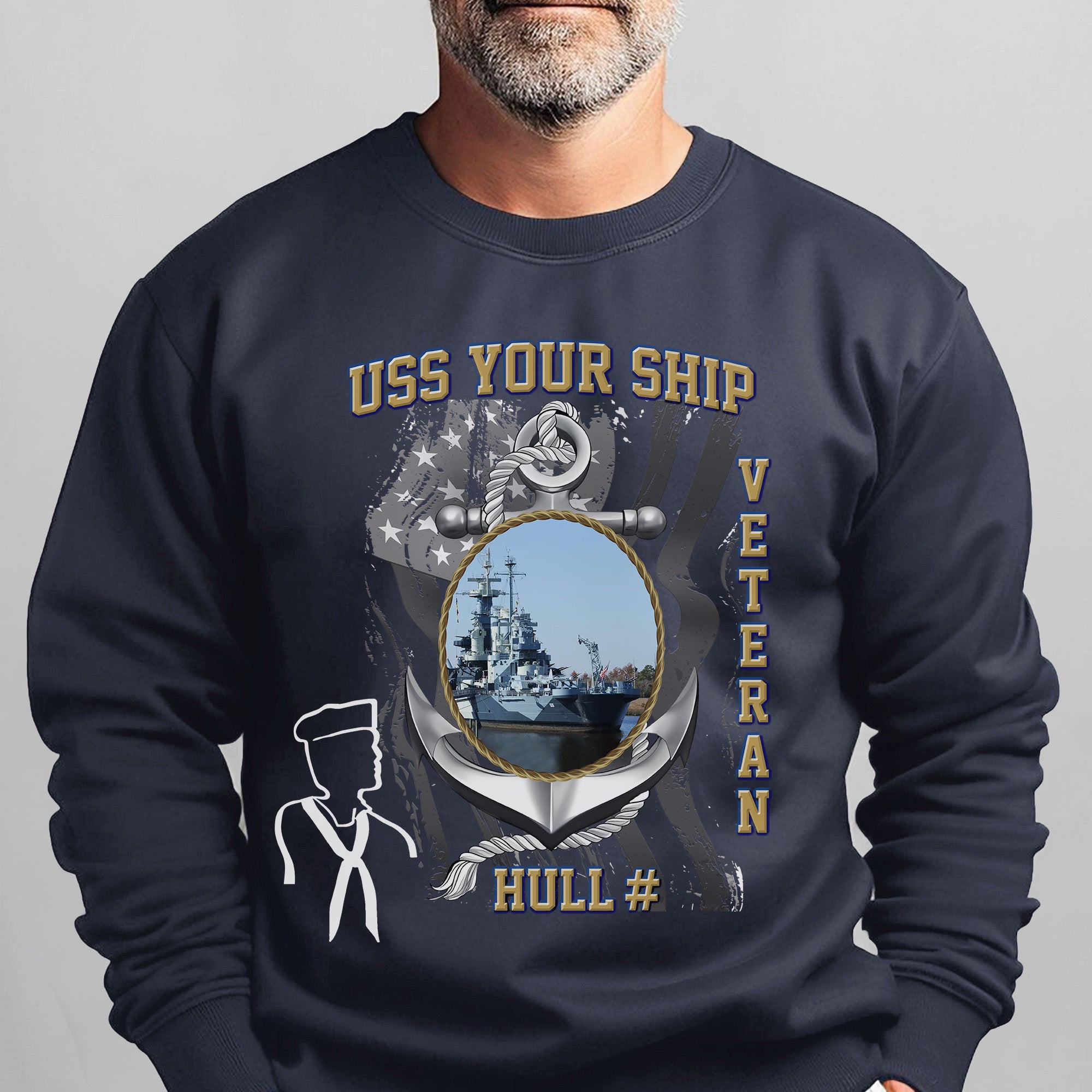 US Navy USS Your Ship Custom Ship's Photo Hull Number Veteran Patriotic Navy Gift  Personalized Sweatshirt