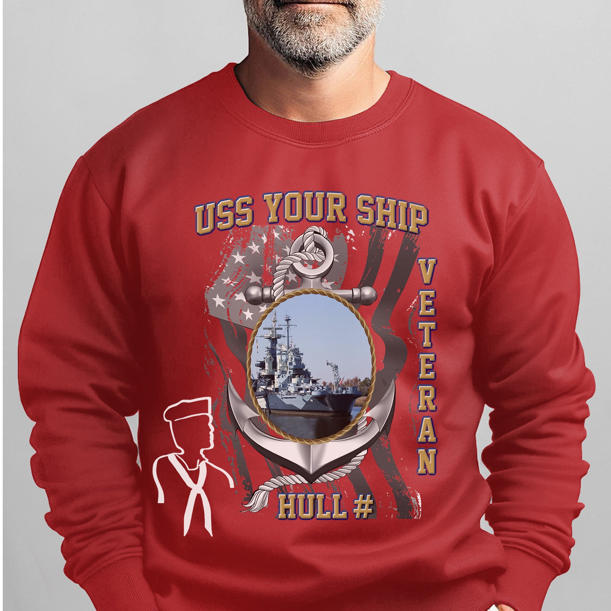 US Navy USS Your Ship Custom Ship's Photo Hull Number Veteran Patriotic Navy Gift  Personalized Sweatshirt