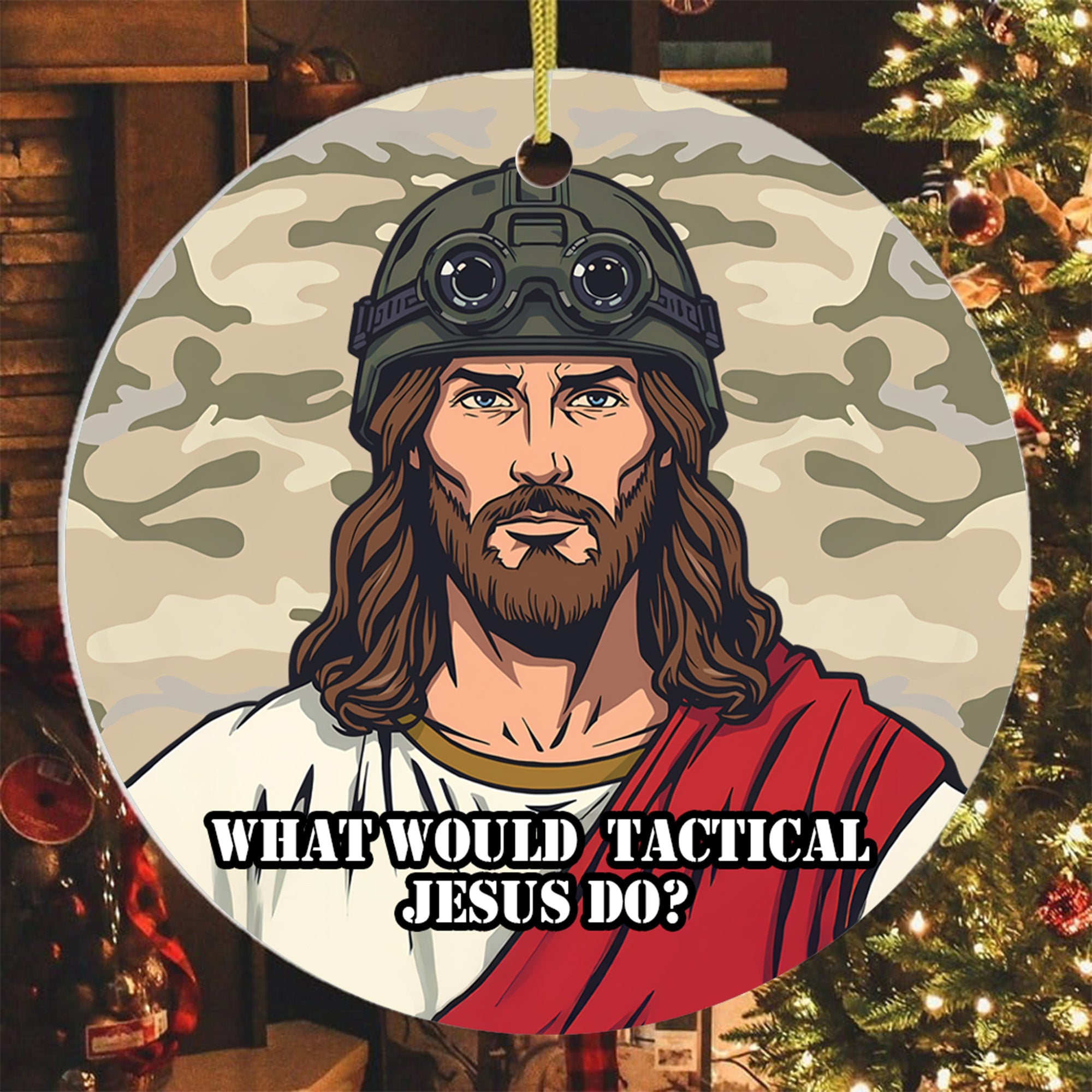 Tactical Jesus Veteran Christmas Ornament