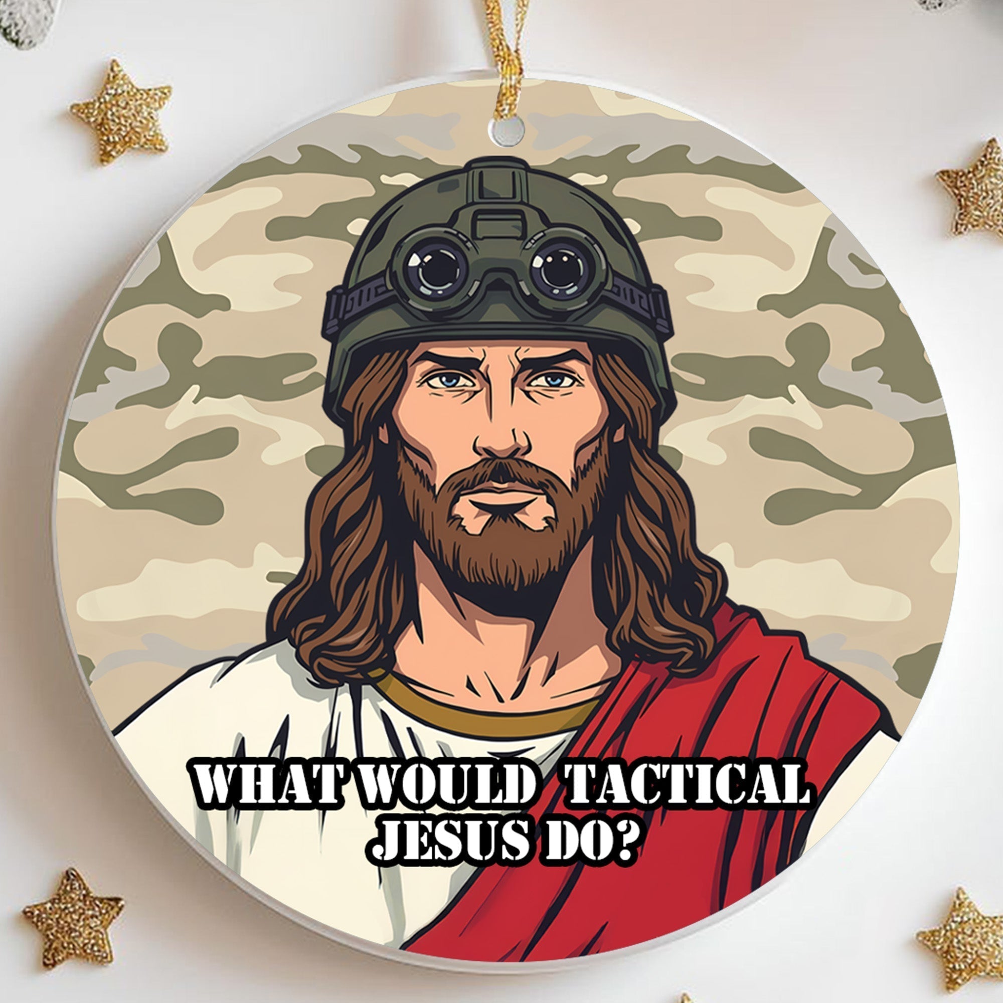 Tactical Jesus Veteran Christmas Ornament