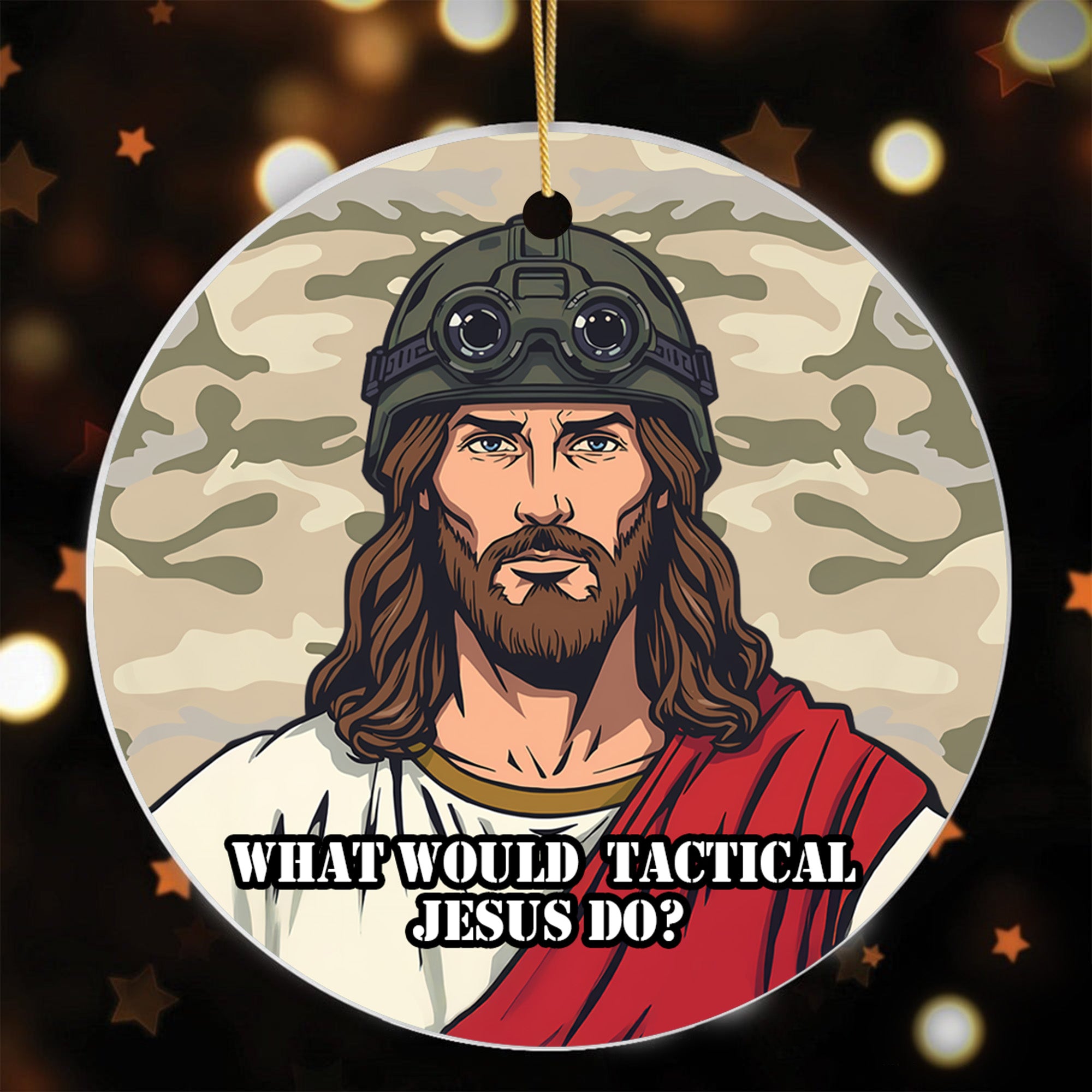 Tactical Jesus Veteran Christmas Ornament