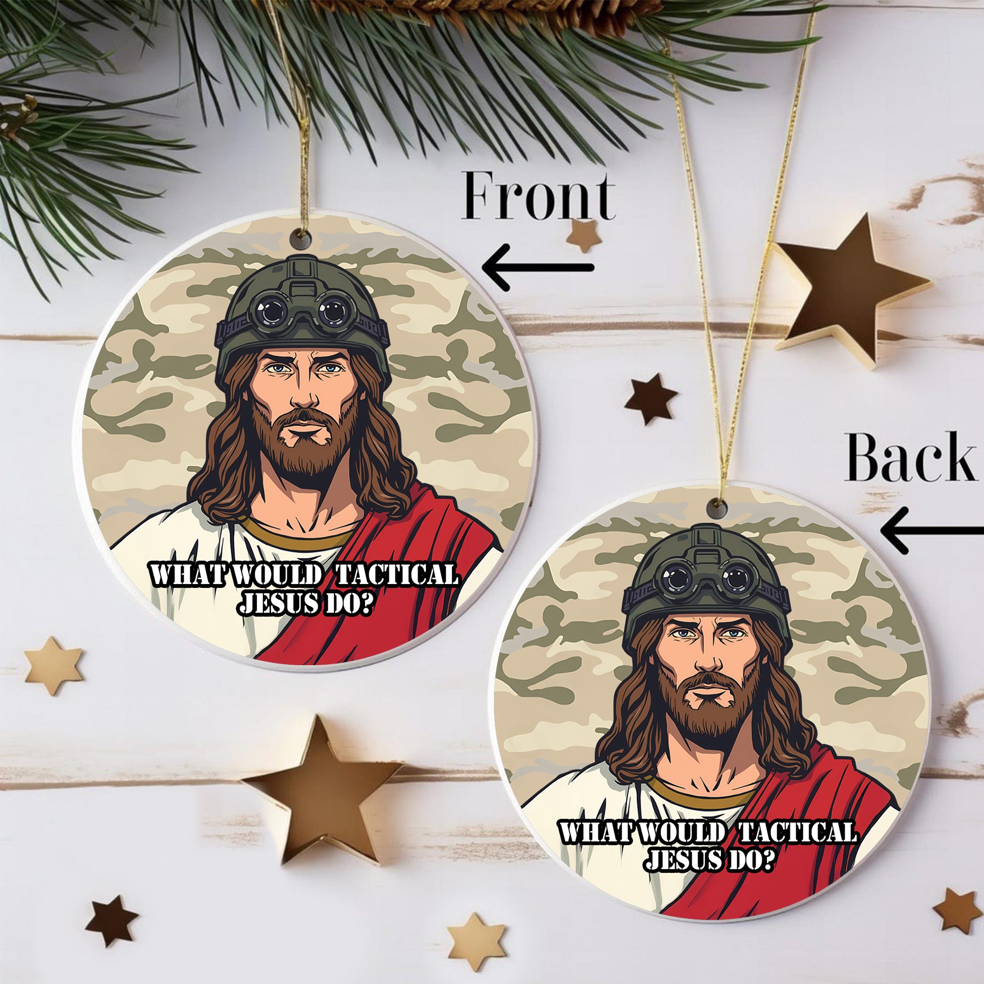 Tactical Jesus Veteran Christmas Ornament