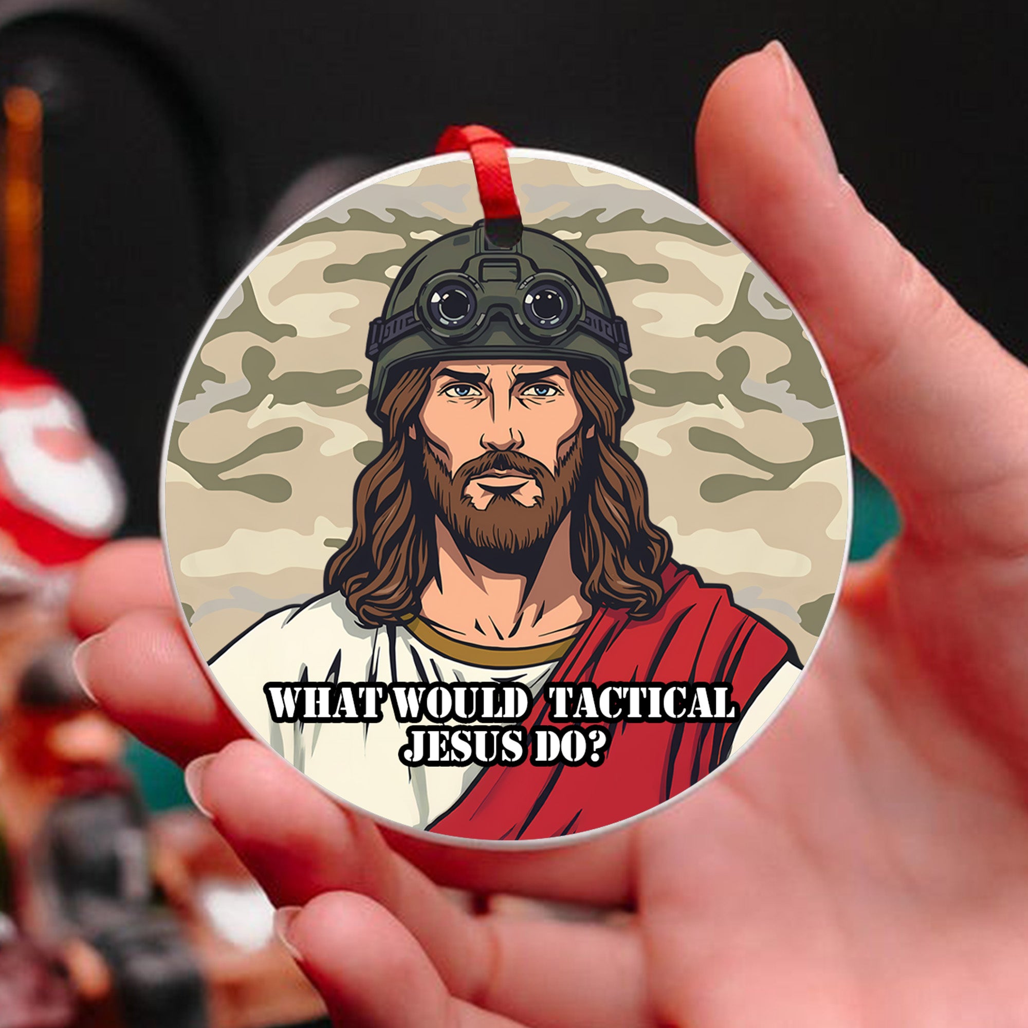 Tactical Jesus Veteran Christmas Ornament