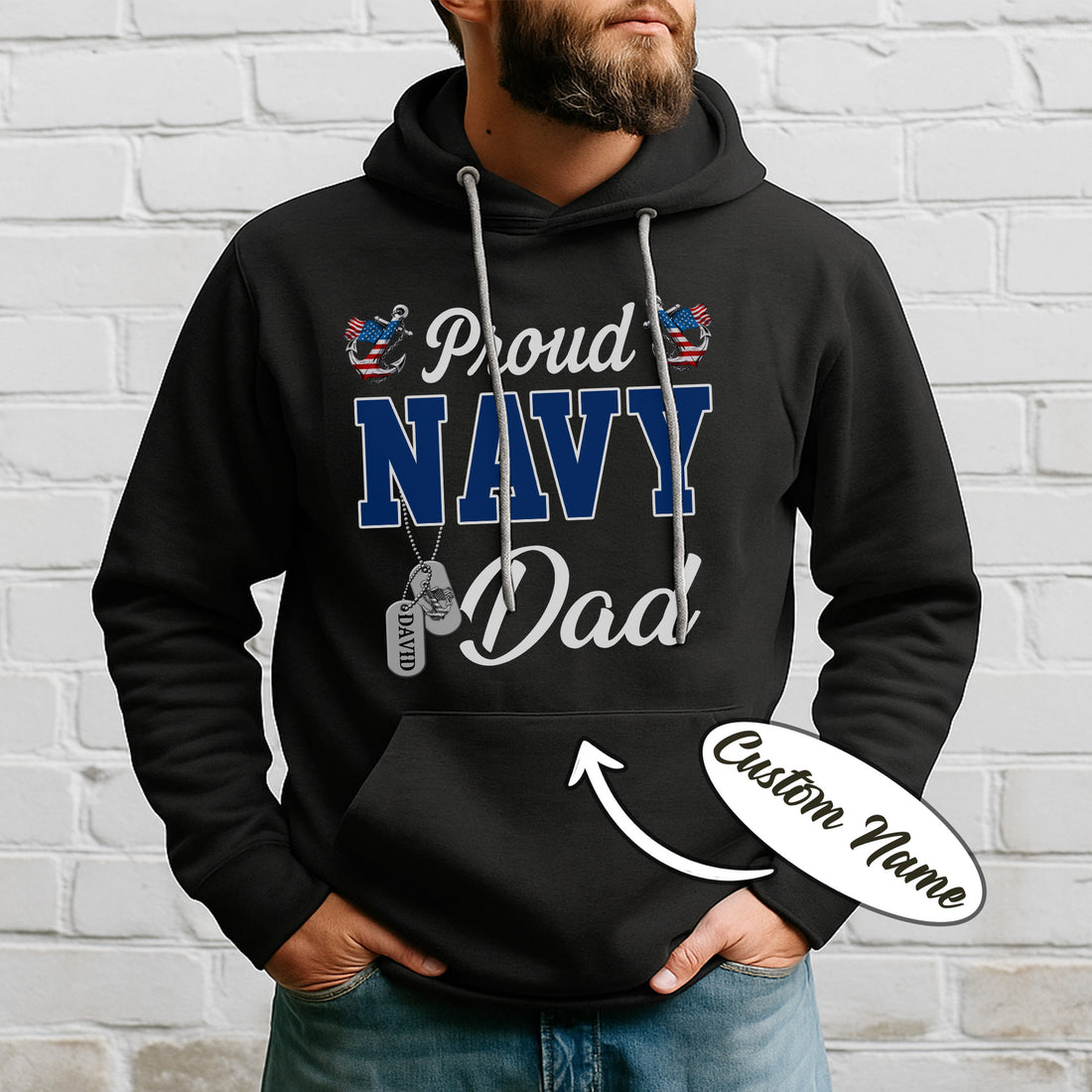 Proud Navy Dad Dad Boot Camp Military Patriotic U.S. Navy Veteran  Personalized Hoodie